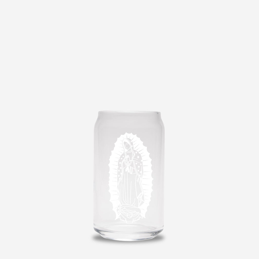 Our Lady of Guadalupe Glass Can Cup | Catholic Iced Coffee Glass with Straw