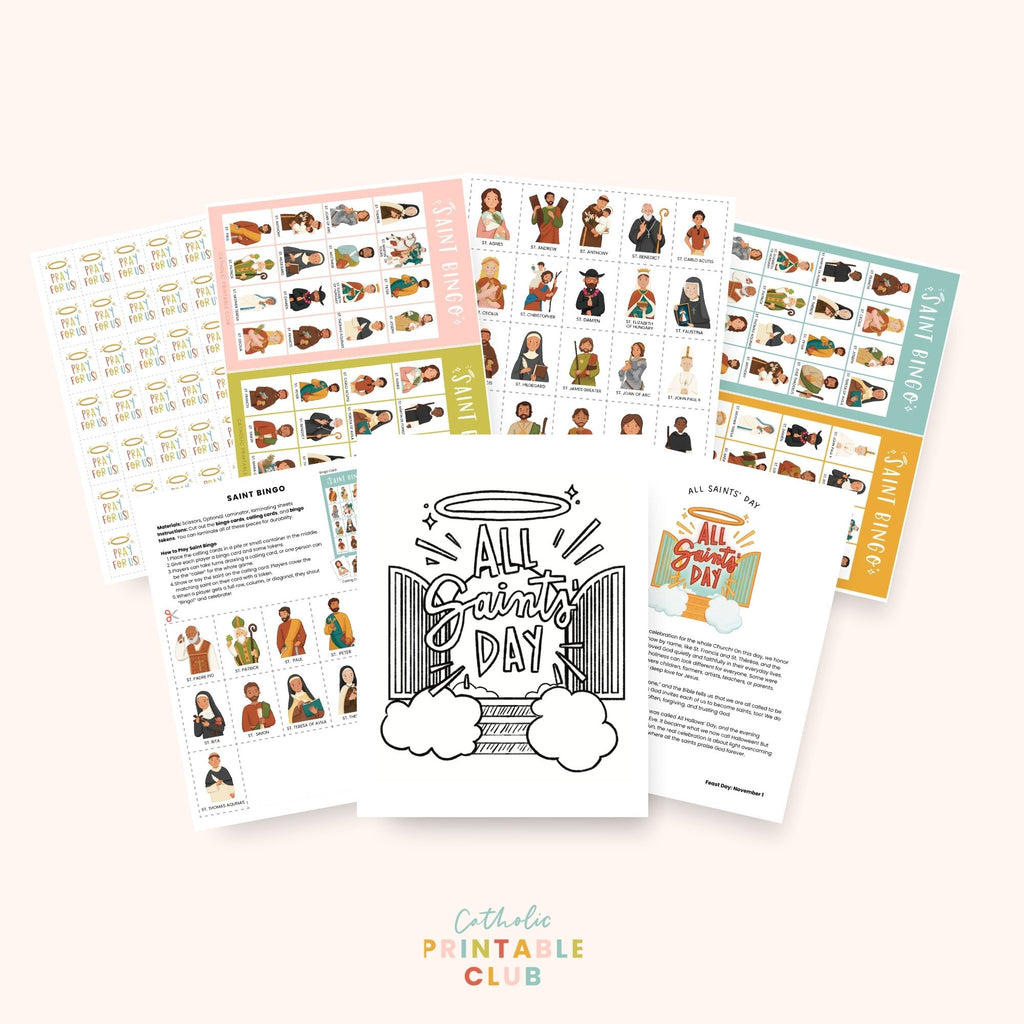 All Saints Day Activity Bundle: Coloring Page & Saint Bingo Craft