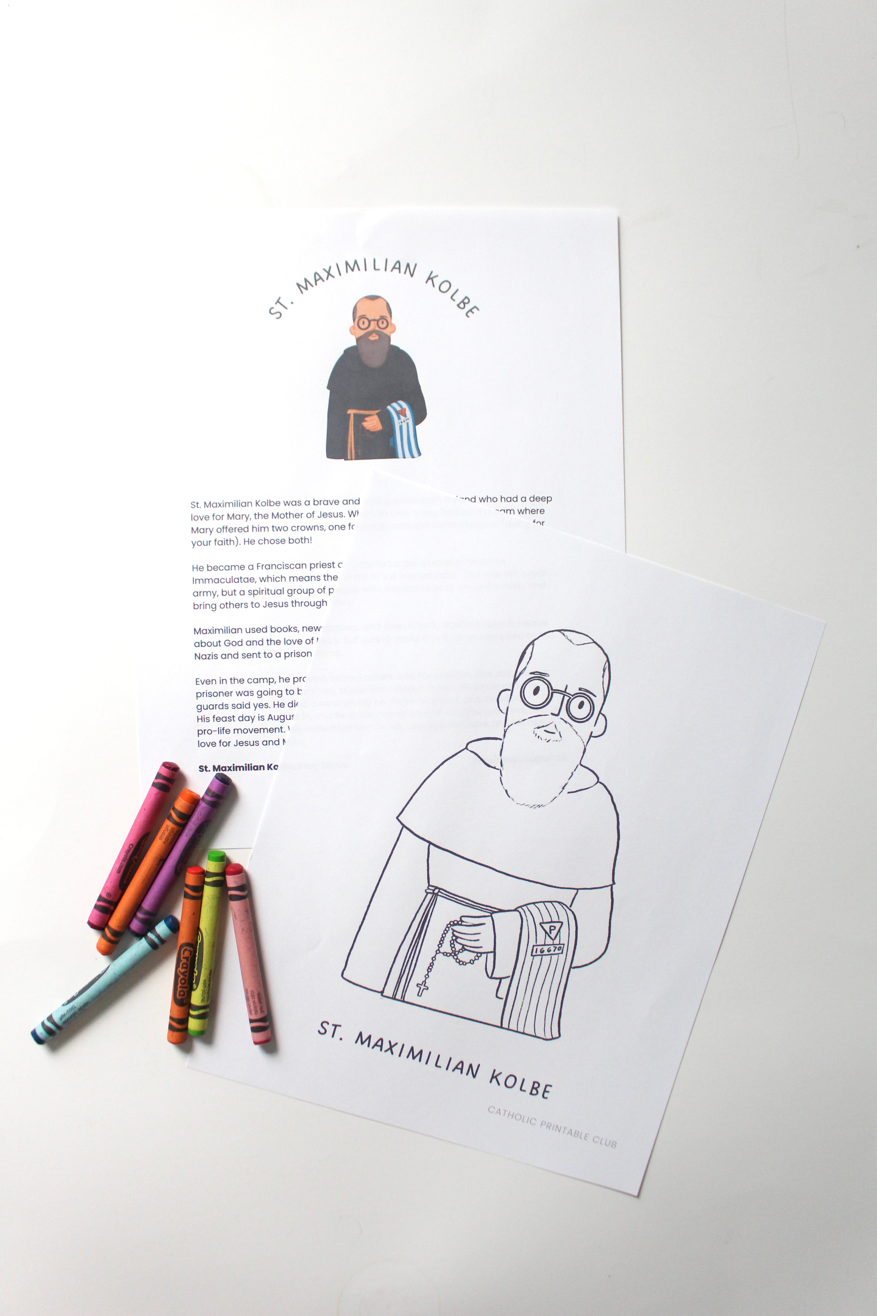 St. Maximilian Kolbe Activity Bundle: Coloring Page & Marian Shield Craft