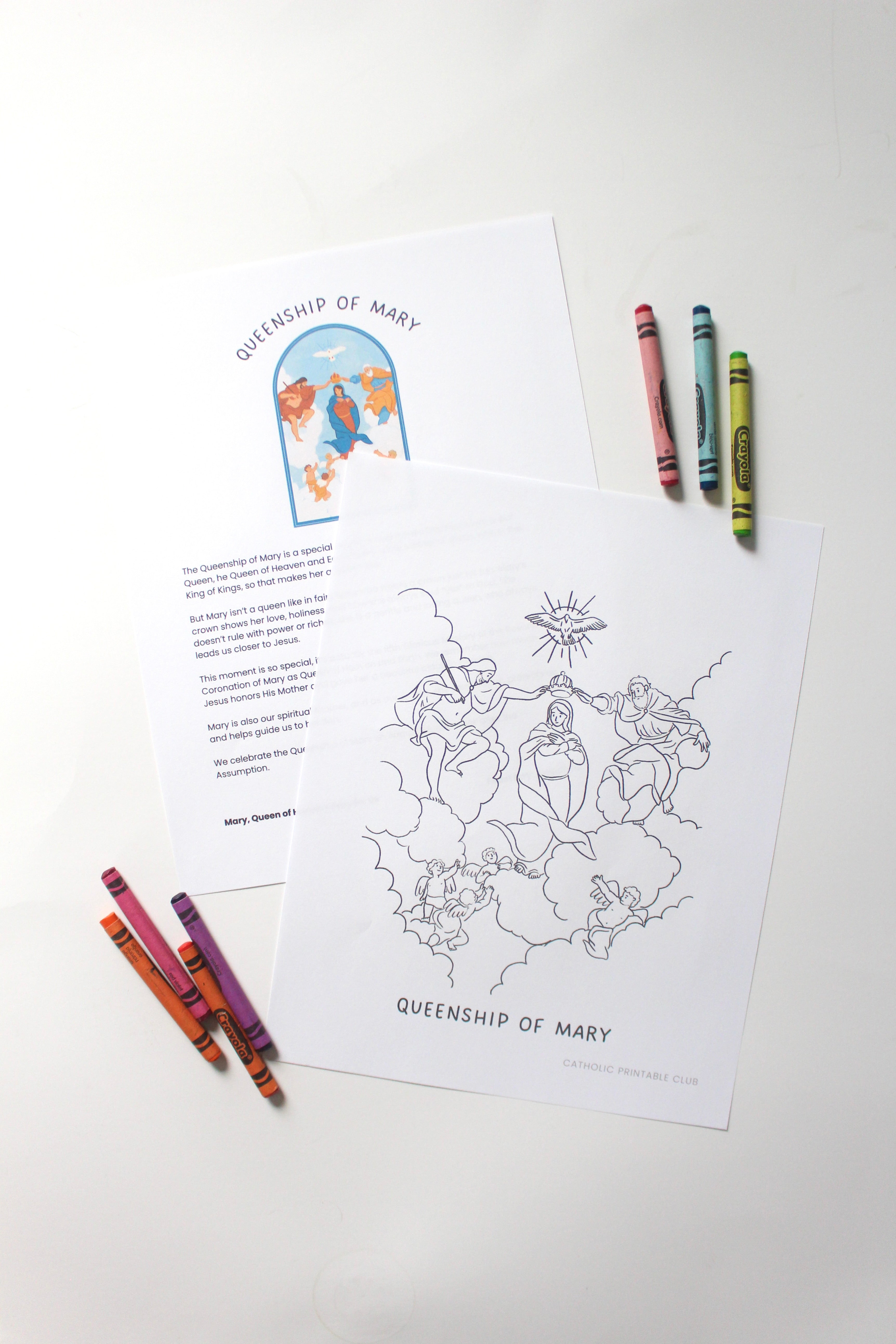 Queenship of Mary Activity Bundle: Coloring Page & Coronation Paper Doll Craft