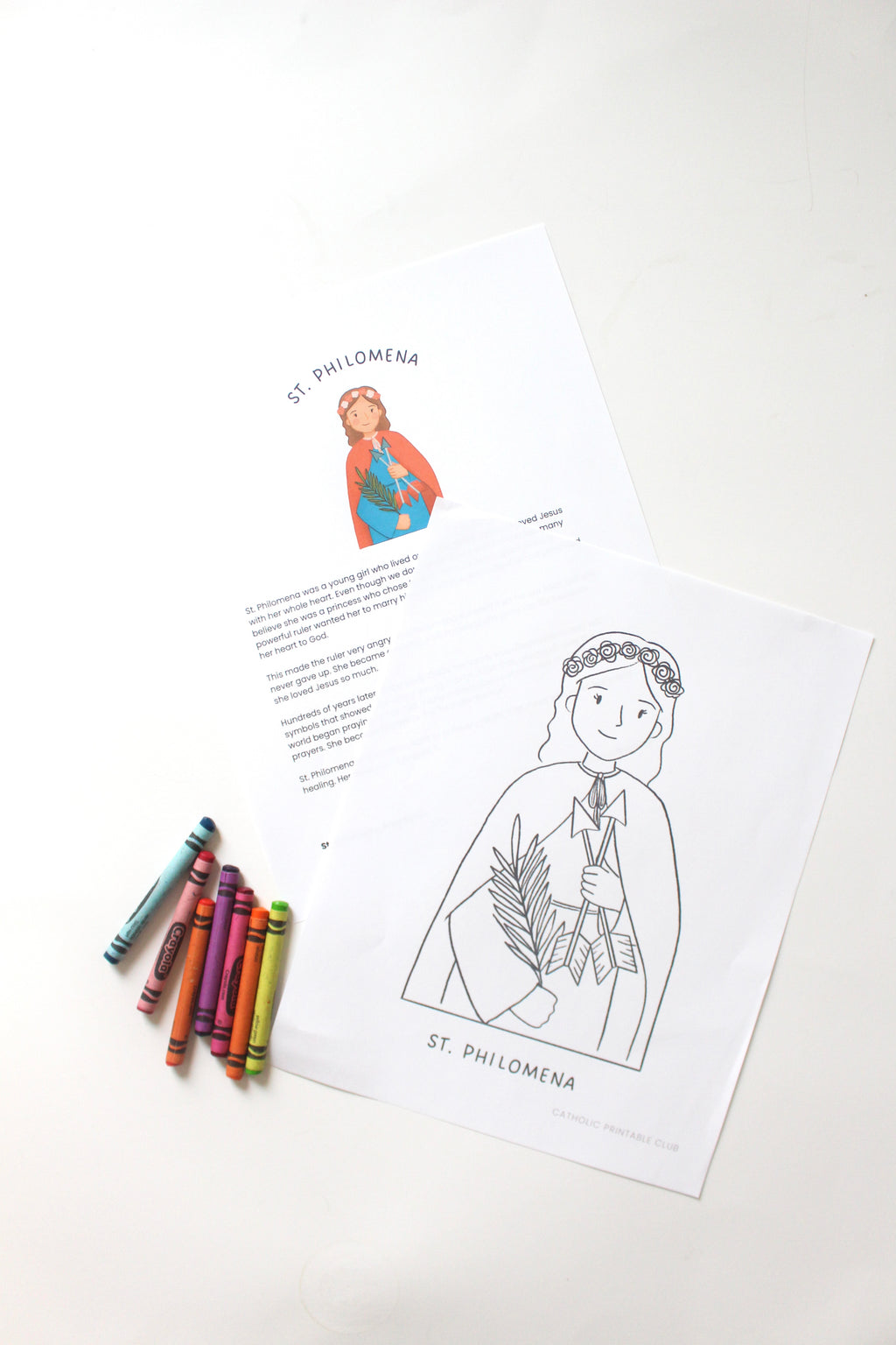 St. Philomena Activity Bundle: Coloring Page, Flower Crown & Arrow Craft