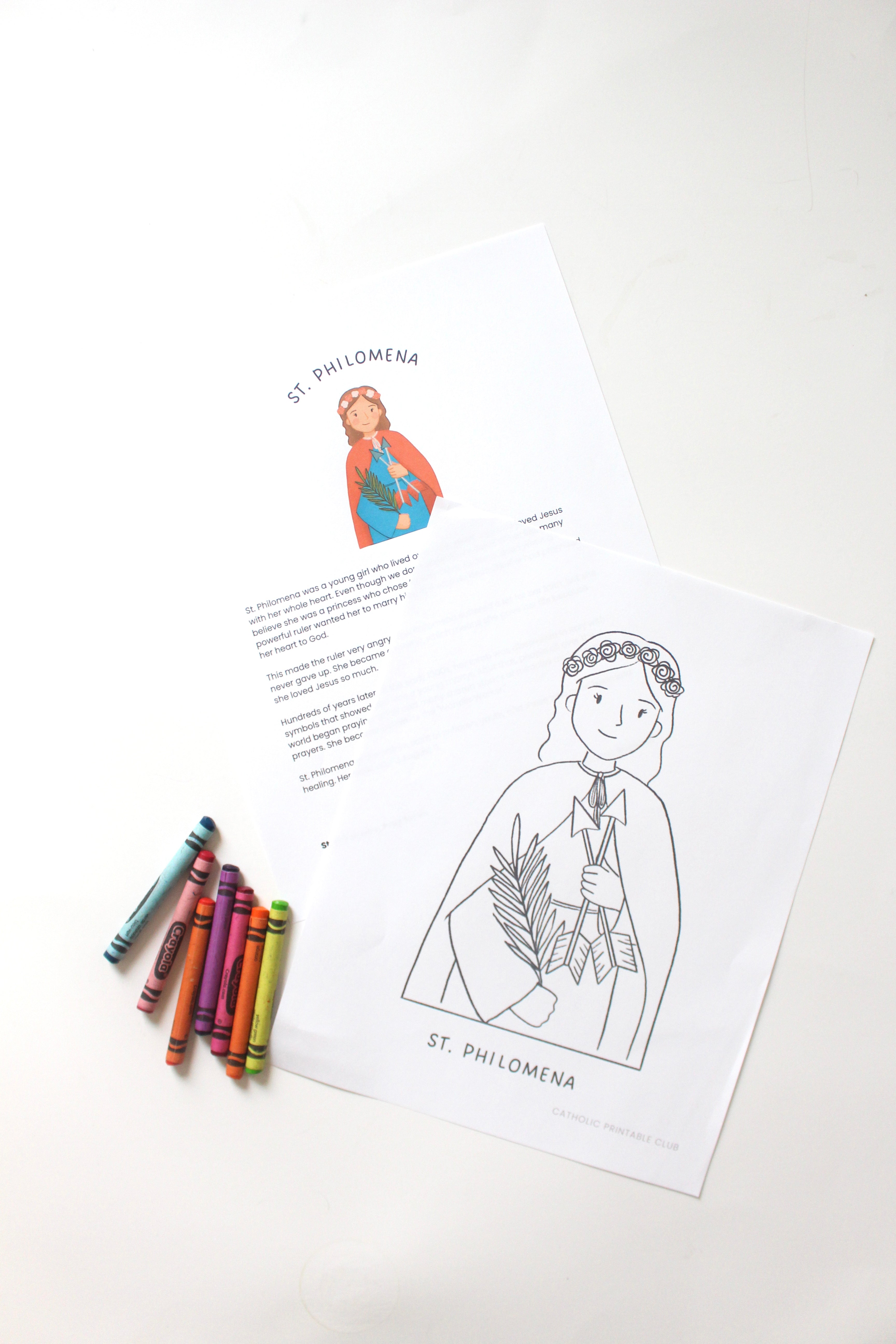 St. Philomena Activity Bundle: Coloring Page, Flower Crown & Arrow Craft
