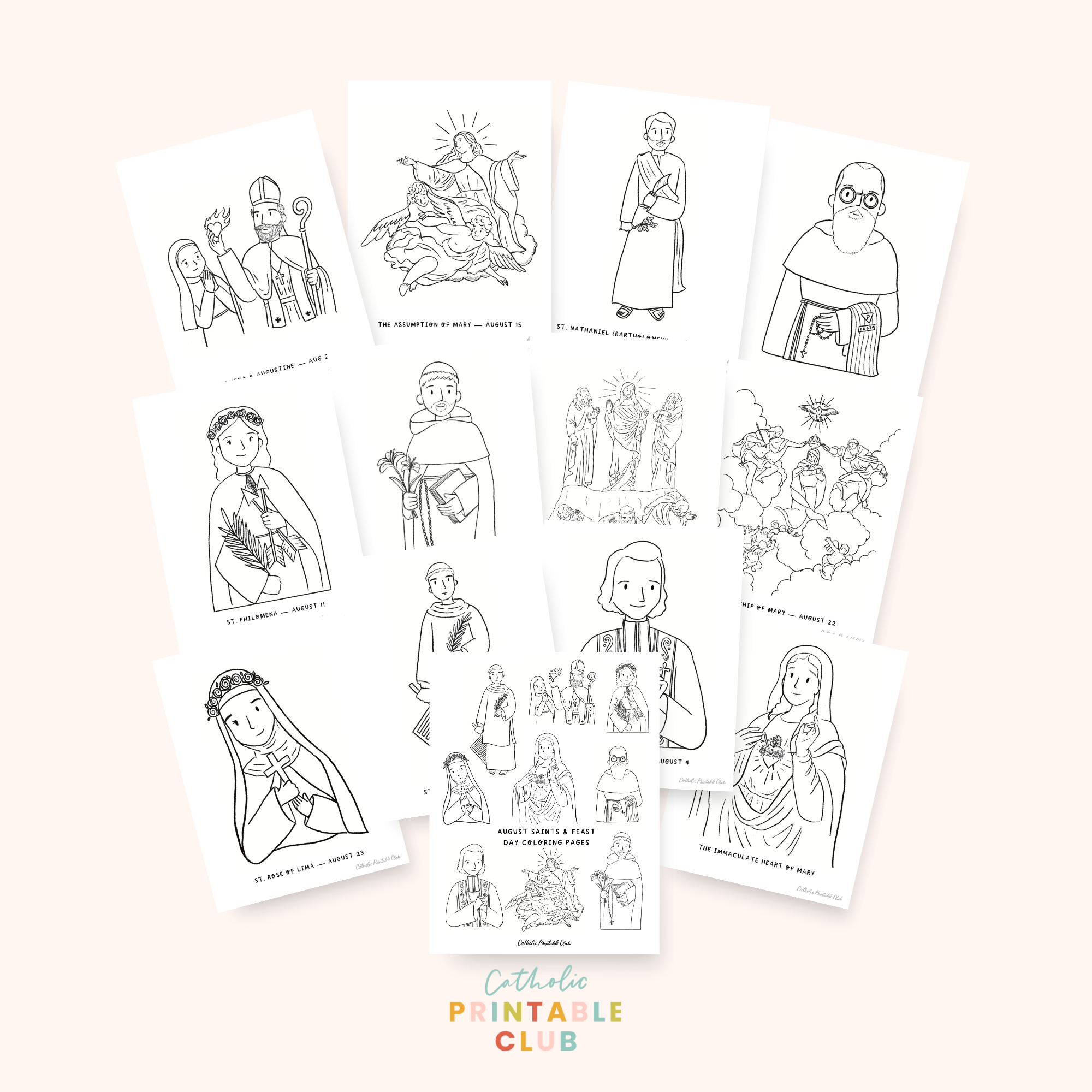 August Saints Coloring Pages, PDF File, Instant Download