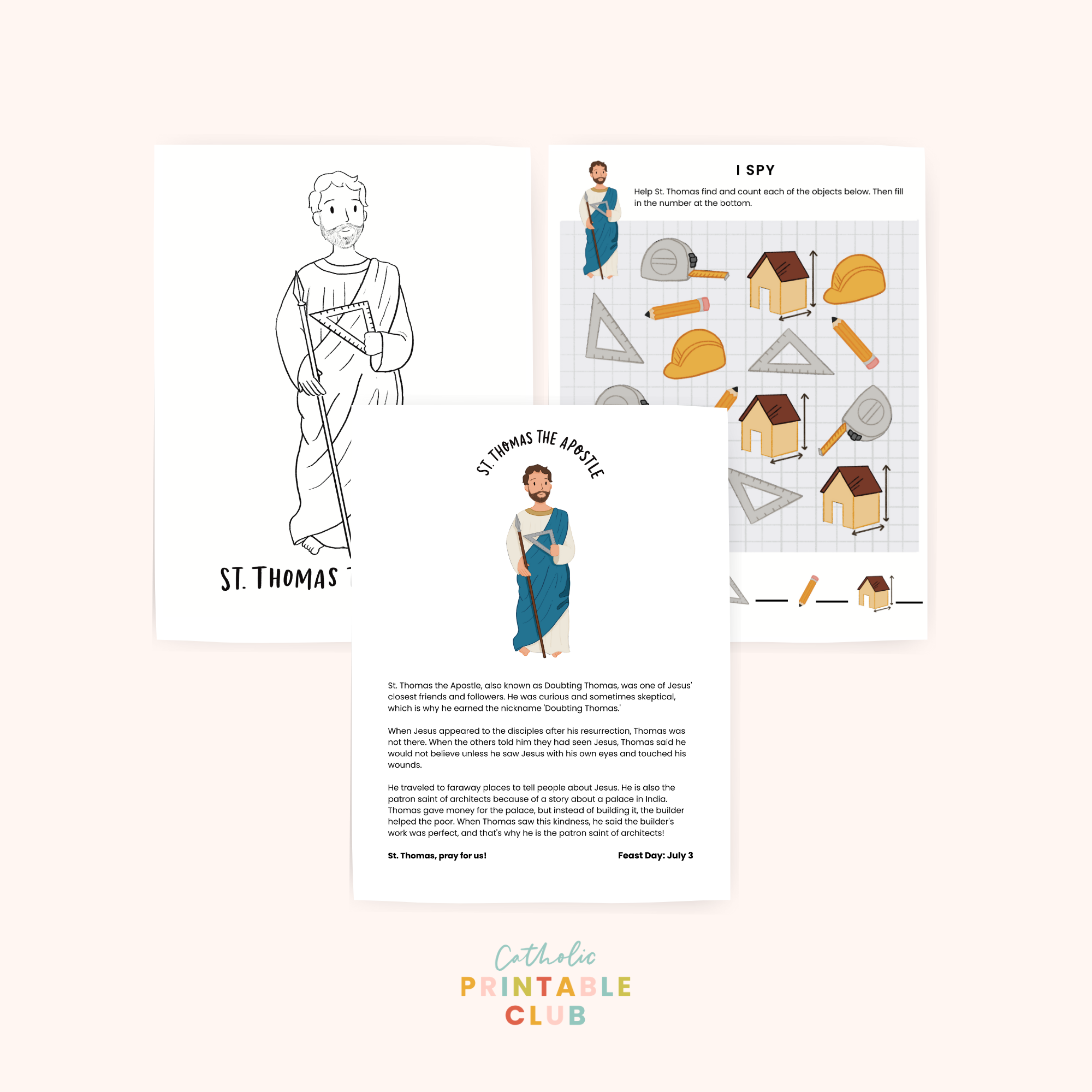 St thomas apostle activity bundle coloring page ispy game