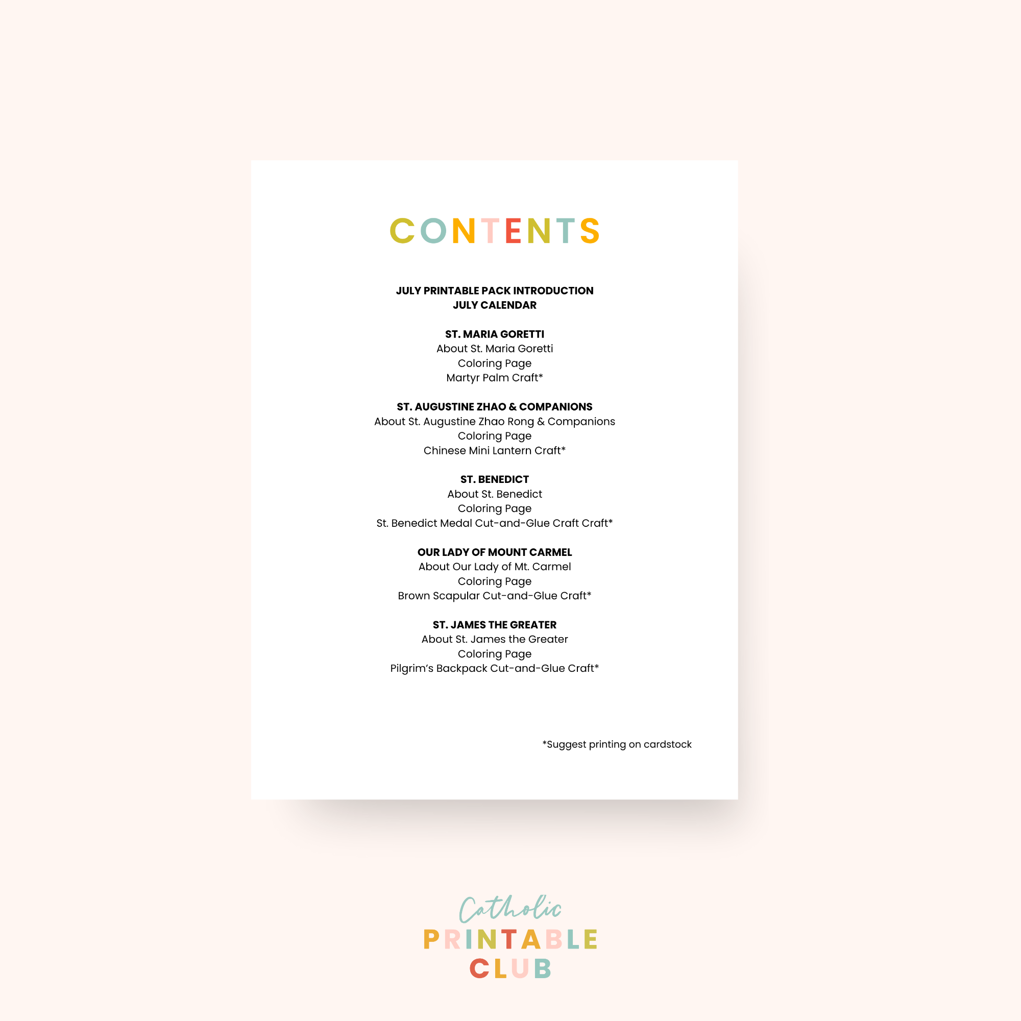 July Printable Pack (Vol. 2) | Catholic Coloring Pages and Crafts