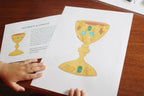 Child decorating chalice with gluing activity from the Precious Blood of Jesus activity bundle