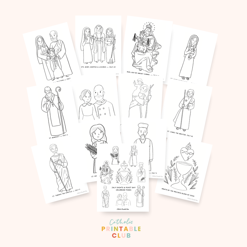 Summer of the Saints Coloring Pages Bundle: June, July, August PDF File, Instant Download