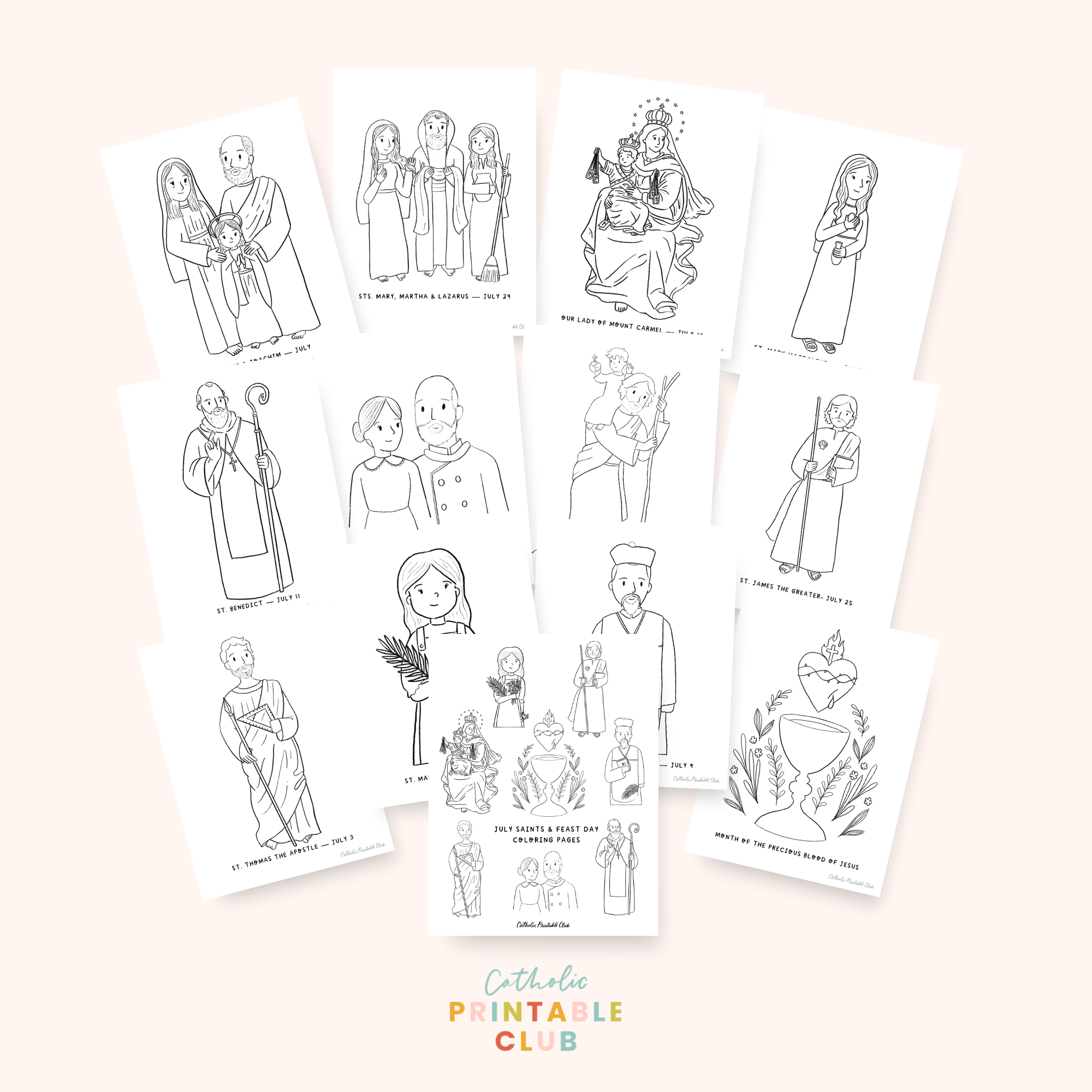 Summer of the Saints Coloring Pages Bundle: June, July, August PDF File, Instant Download