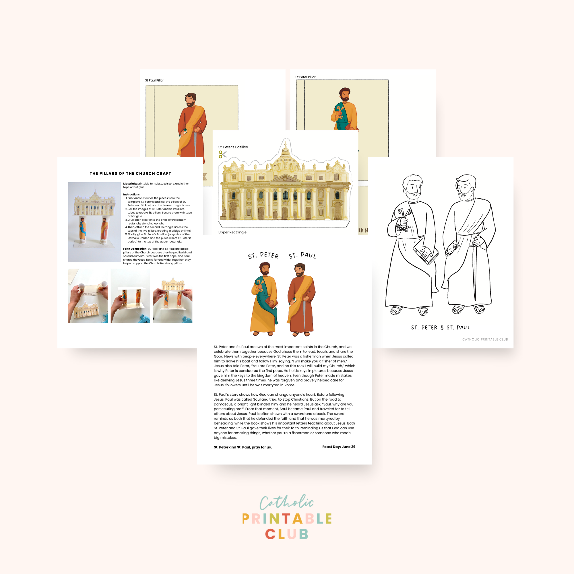 St. Peter and St. Paul Activity Bundle: Coloring Page & 3D Craft