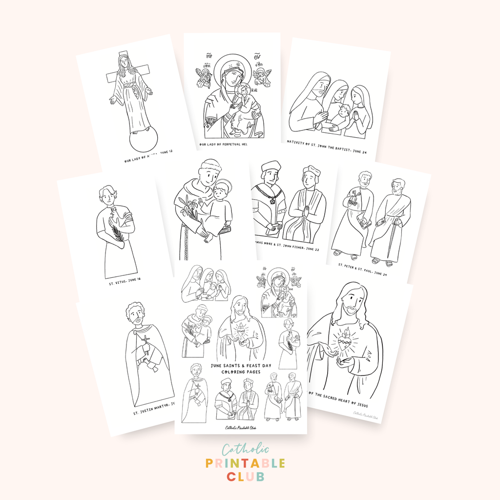 Summer of the Saints Coloring Pages Bundle: June, July, August PDF File, Instant Download