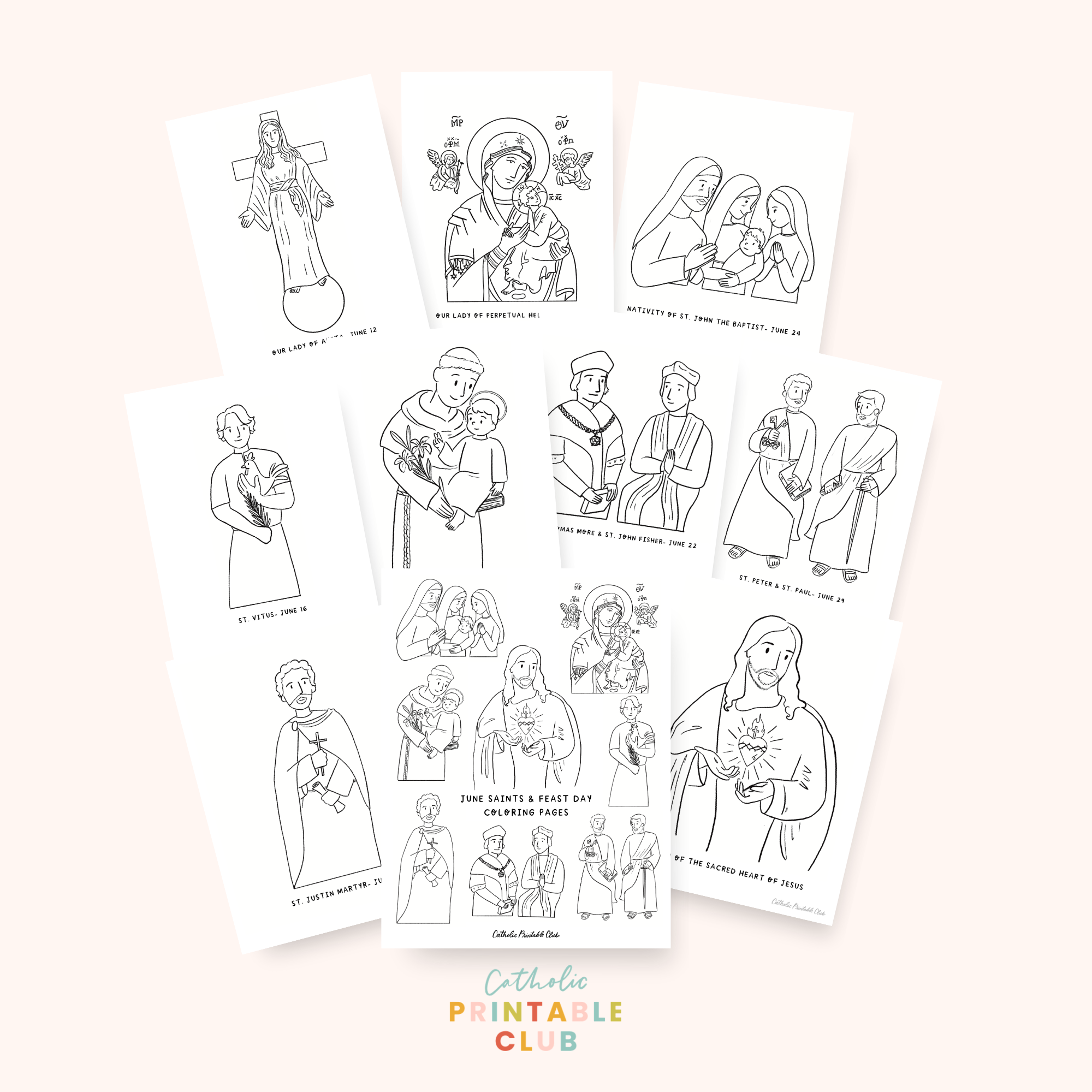 Summer of the Saints Coloring Pages Bundle: June, July, August PDF File, Instant Download