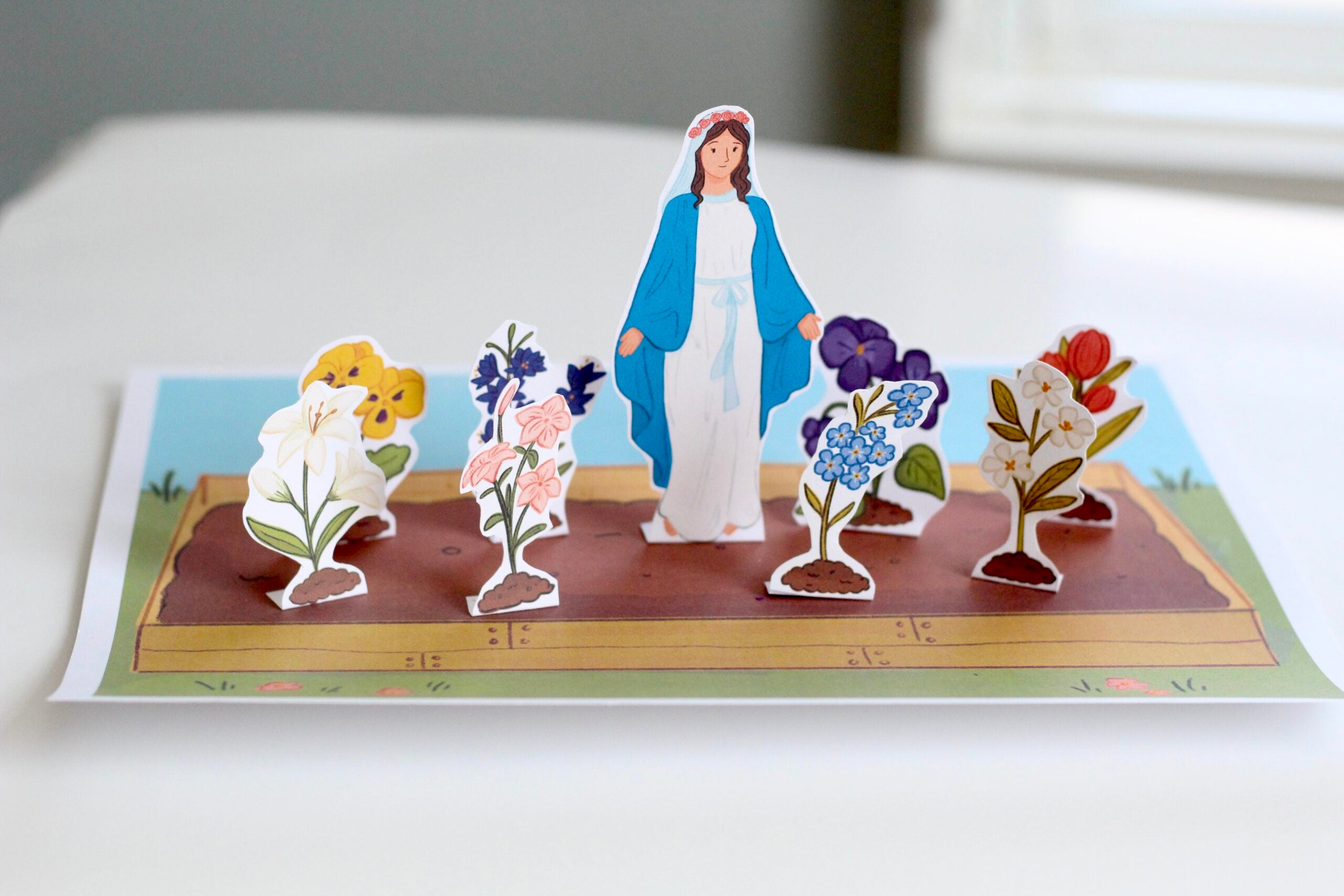 Month of Mary Activity Bundle: Coloring Page & Mini 3D Mary Garden