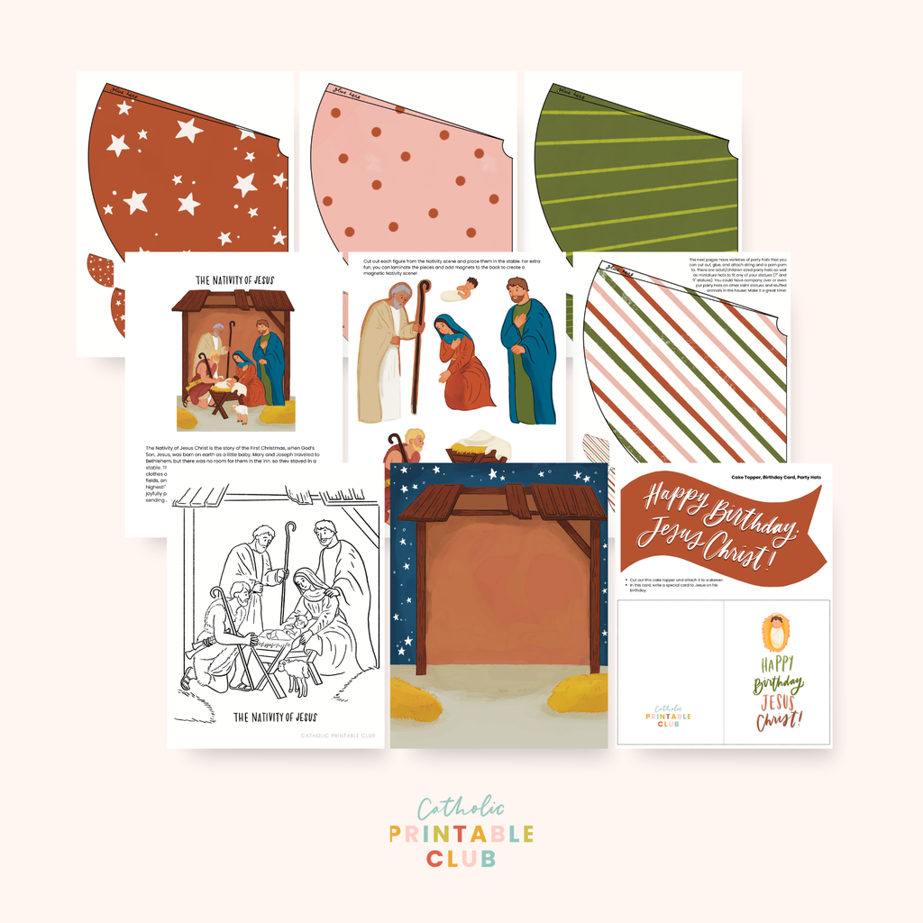 Nativity of Jesus Activity Bundle: Coloring Page & Cut-and-Glue Nativity Scene & Birthday Party Printables
