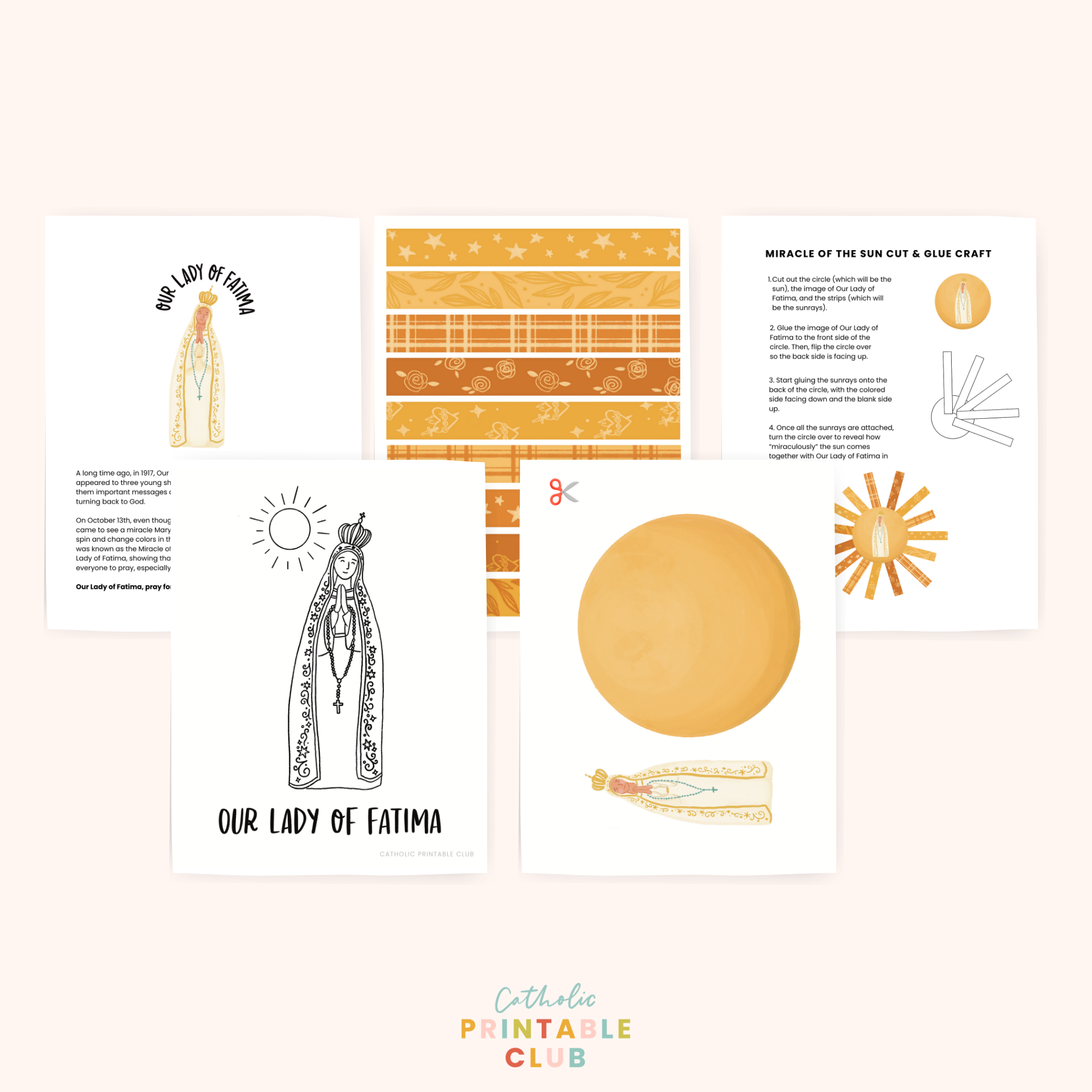 Our Lady of the Fatima Activity Bundle: Coloring Page & Miracle of the Sun Craft