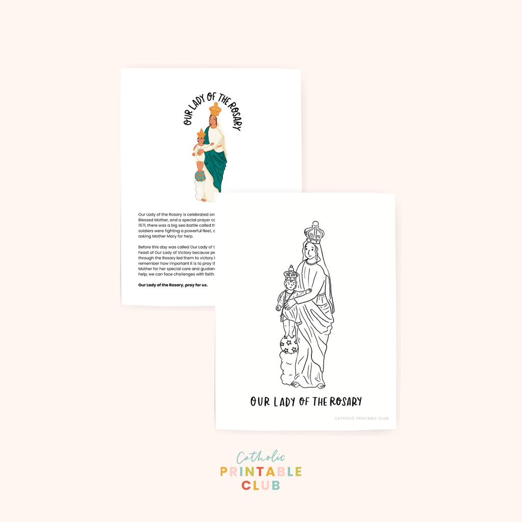 Our Lady of the Rosary Activity Bundle: Coloring Page & Rosary Mystery Guides