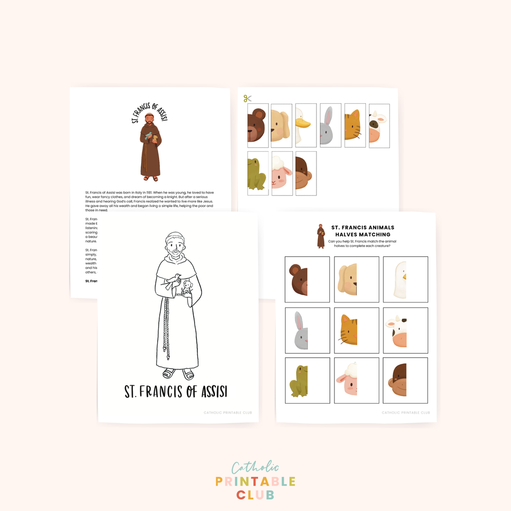 St. Francis of Assisi Activity Bundle: Coloring Page & Animal Matching Game