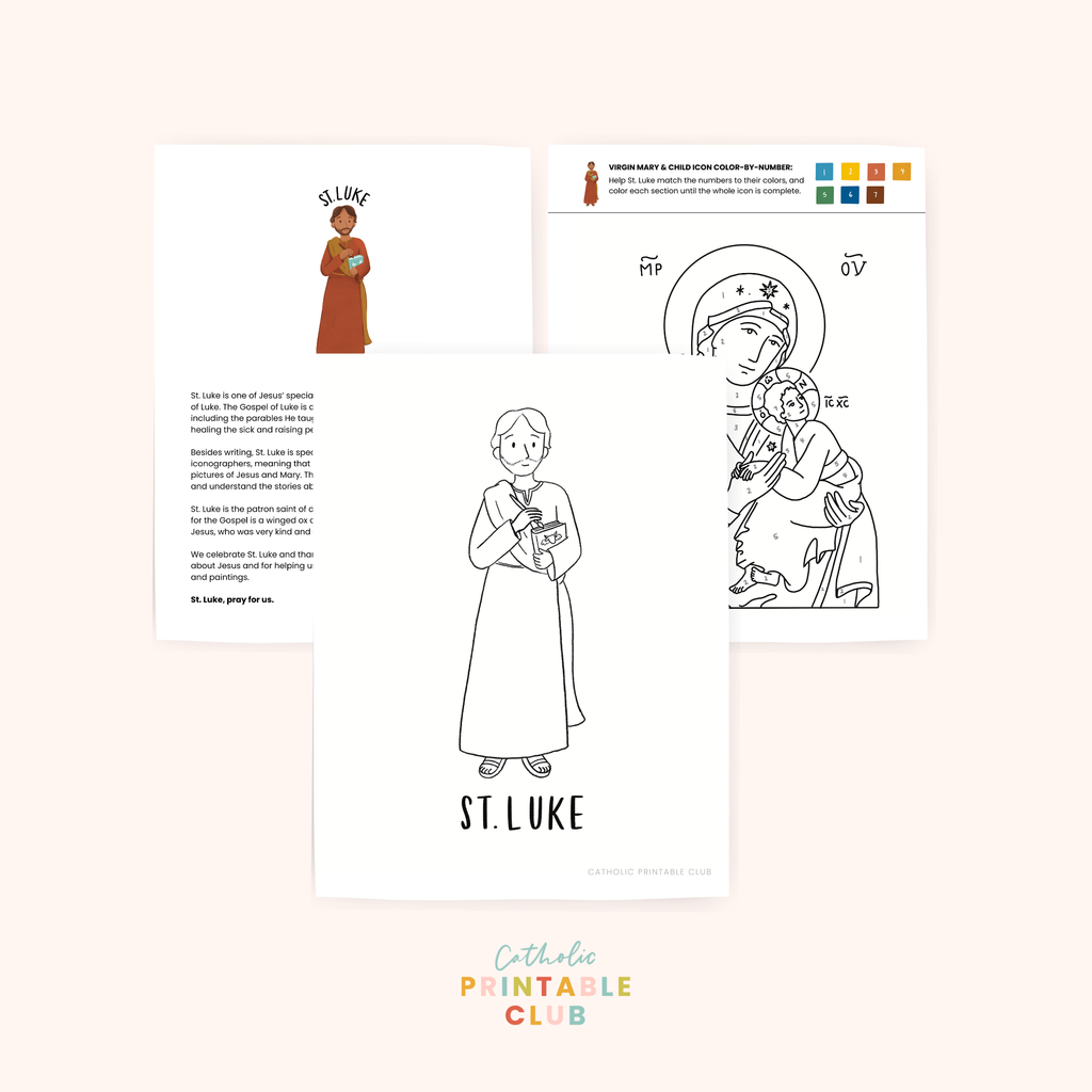 St. Luke the Evangelist Activity Bundle: Coloring Page & Color-by-Number Icon
