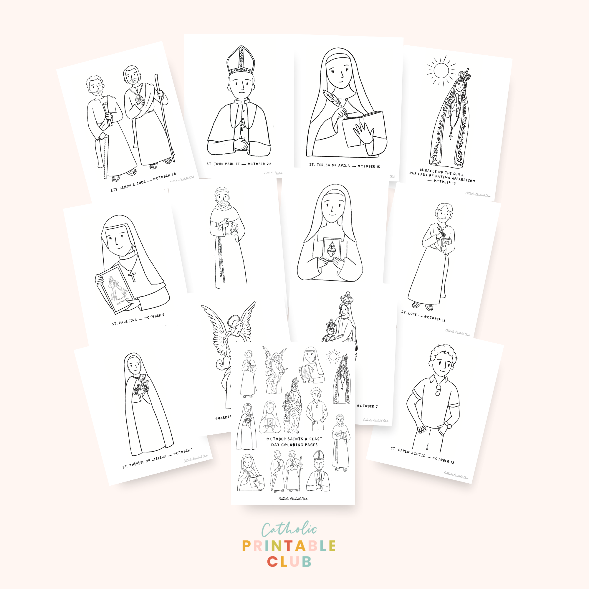 October Saint Coloring Pages, PDF File, Instant Download