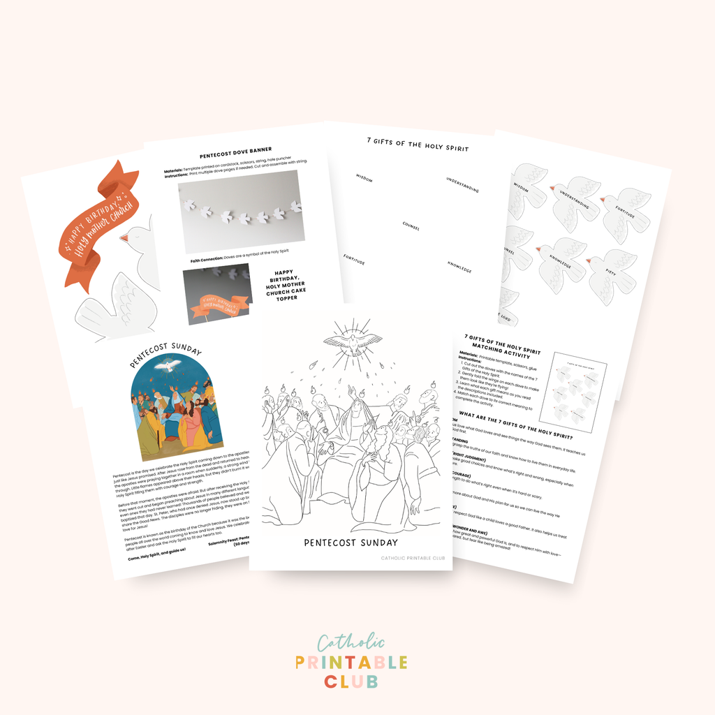 Pentecost Activity Bundle: Coloring Page & 7 Gifts of the Holy Spirit Craft
