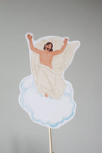Printed illustration of Jesus ascending into heaven on a cloud