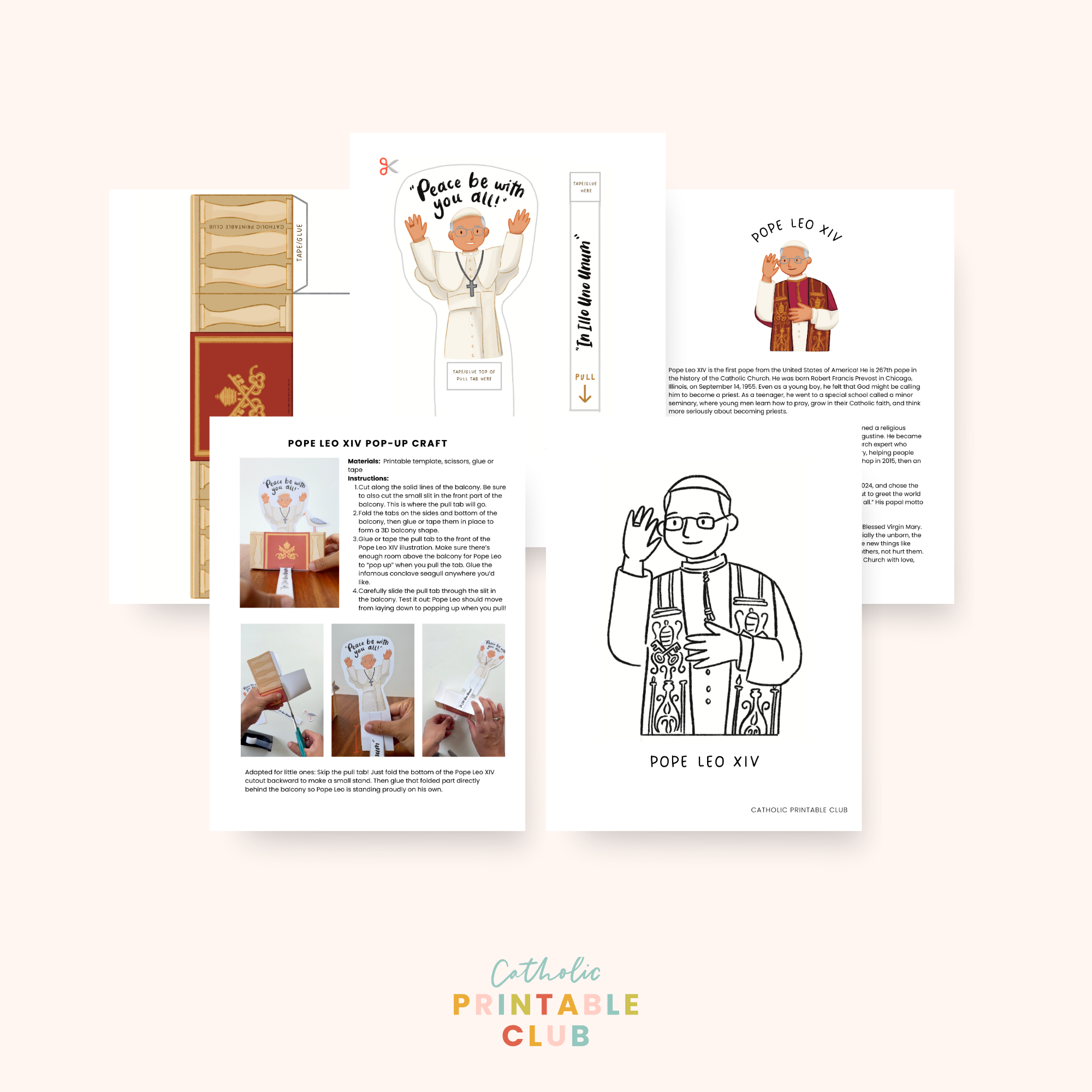 Pope Leo XIV Activity Bundle: Coloring Page & Pop-Up Craft