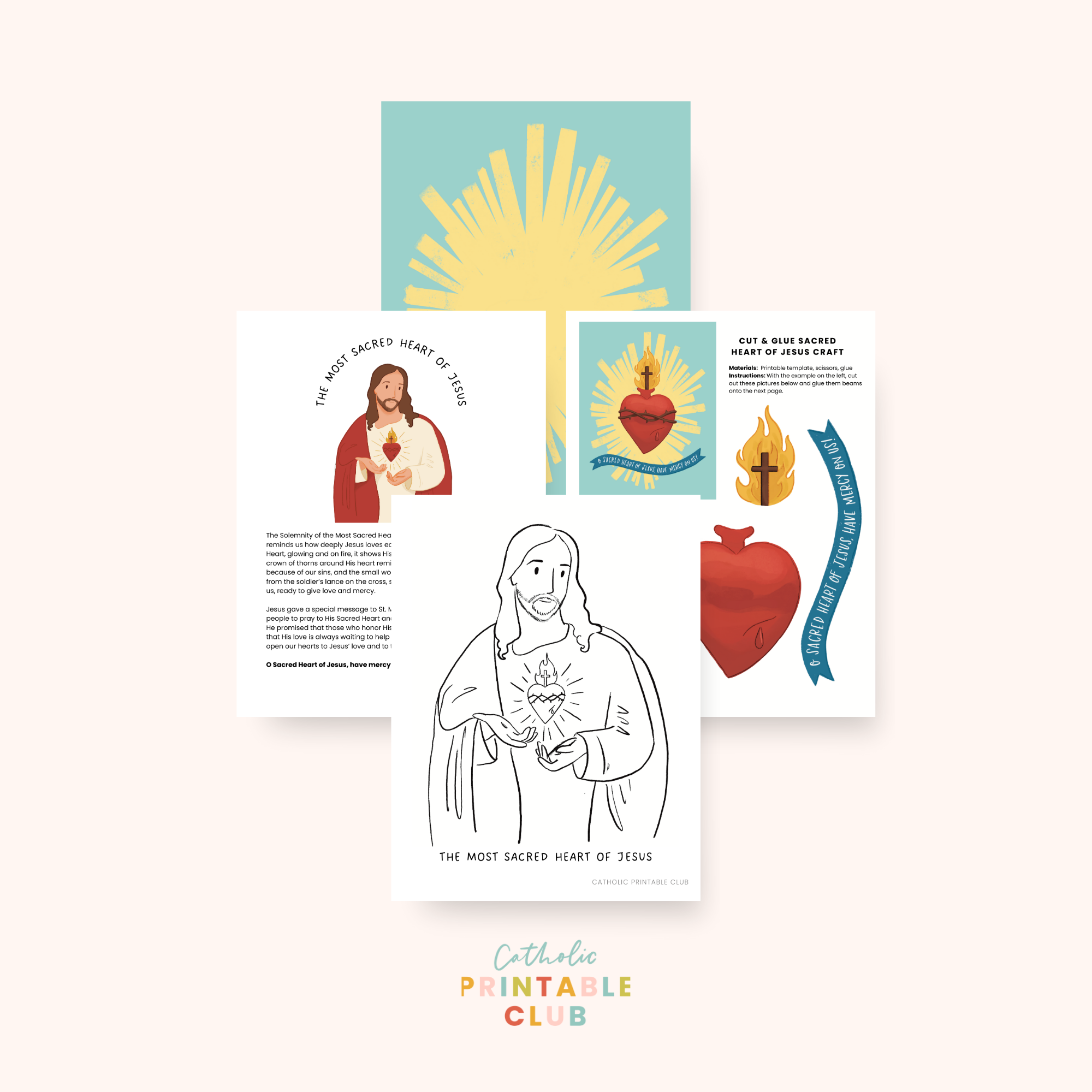 Sacred Heart of Jesus Activity Bundle: Coloring Page & Heart of Jesus Craft