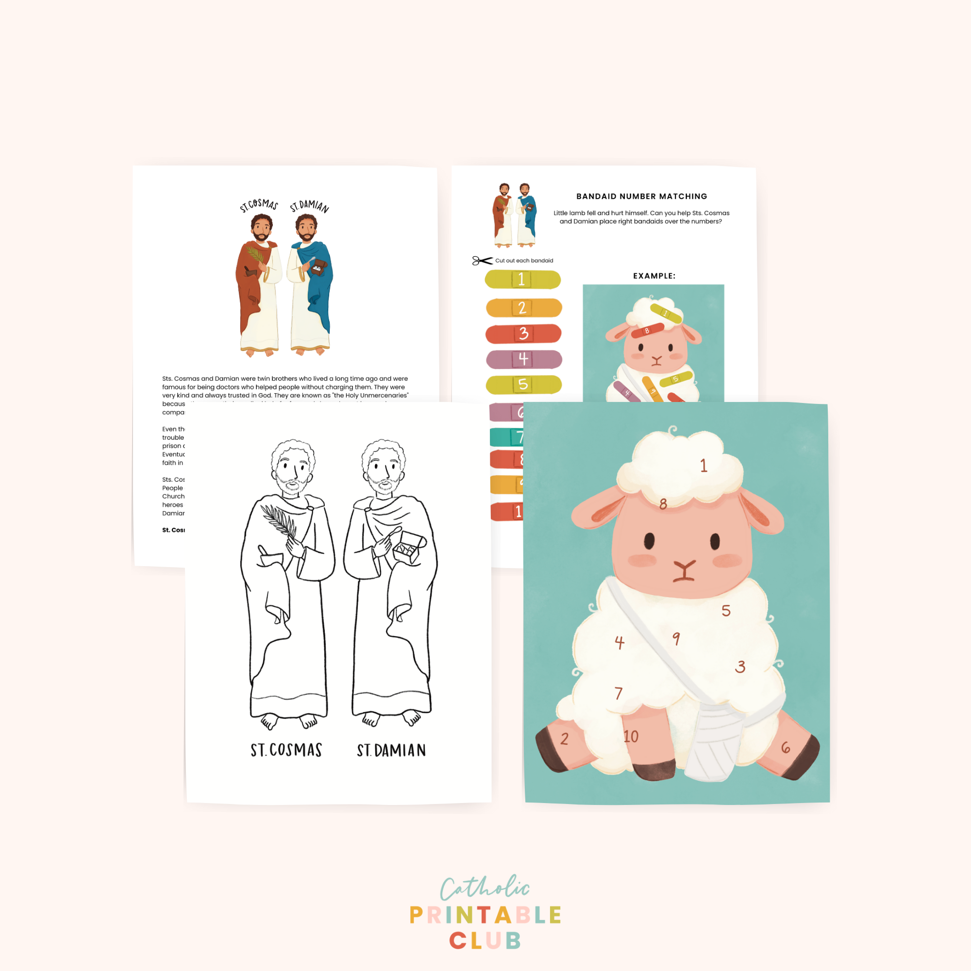 Sts. Cosmas and Damian Activity Bundle: Coloring Page & Lamb Number Counting