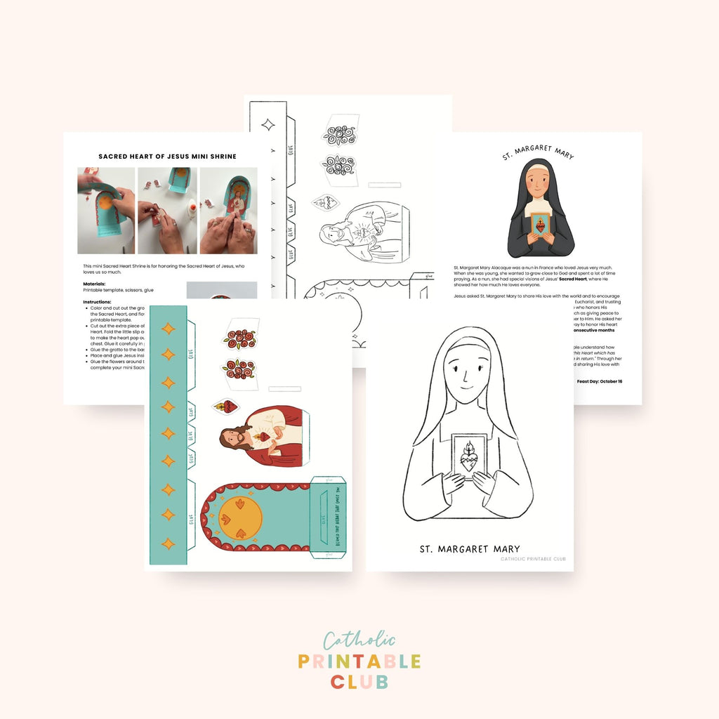 St. Margaret Mary Alacoque Activity Bundle: Coloring Page & Mini Sacred Heart Shrine