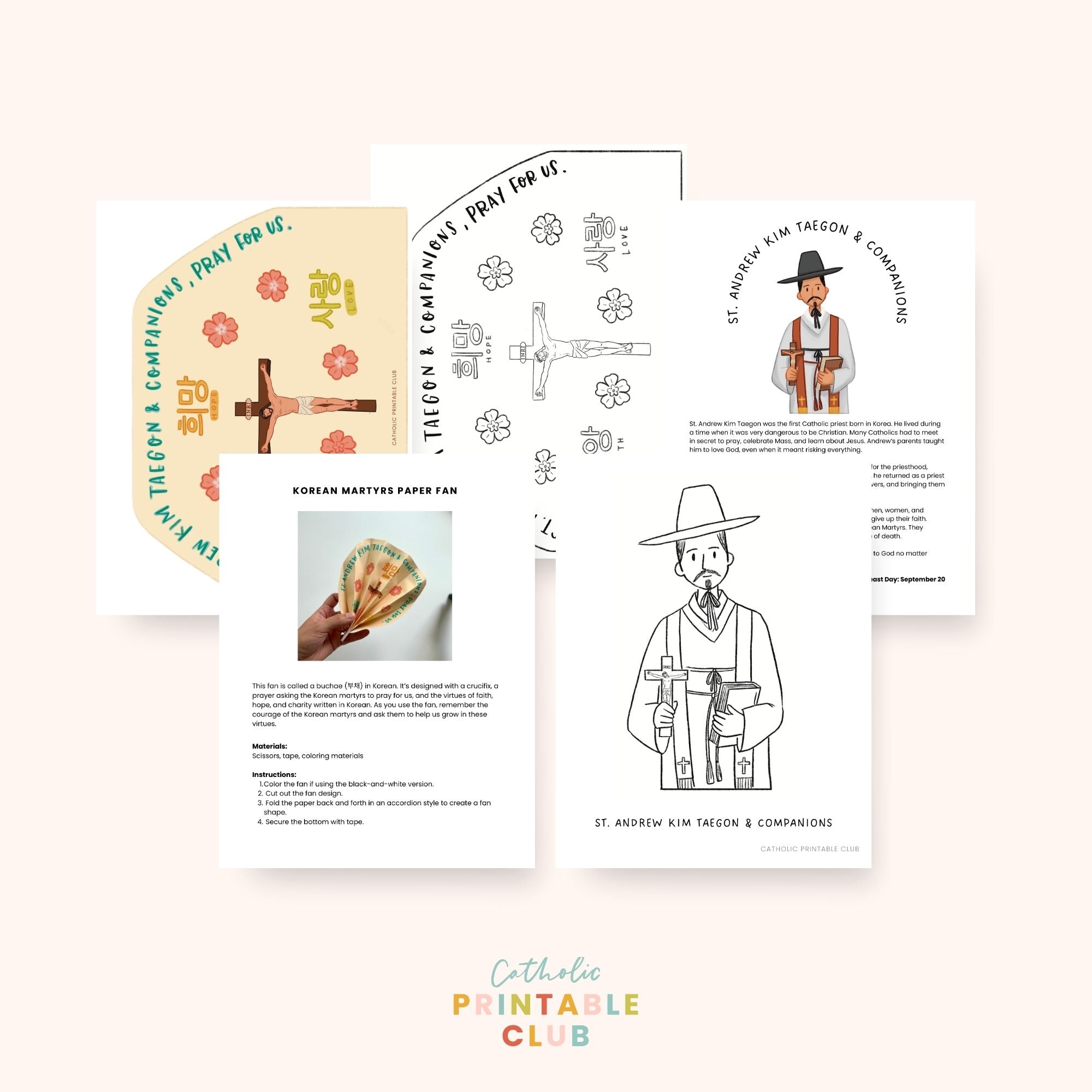 St. Andrew Kim Taegon & Companions Activity Bundle: Coloring Page & Korean Fan Craft