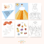 ascension pennant and cake topper, ascension jesus tracing activity, ascension coloring page, pentecost dove banner, pentecost cake topper, fruits of the holy spirit matching activity, pentecost coloring page