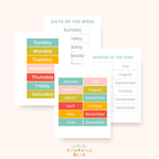 Catholic Daily Calendar, Days of the Week, Months of the Year Charts Bundle