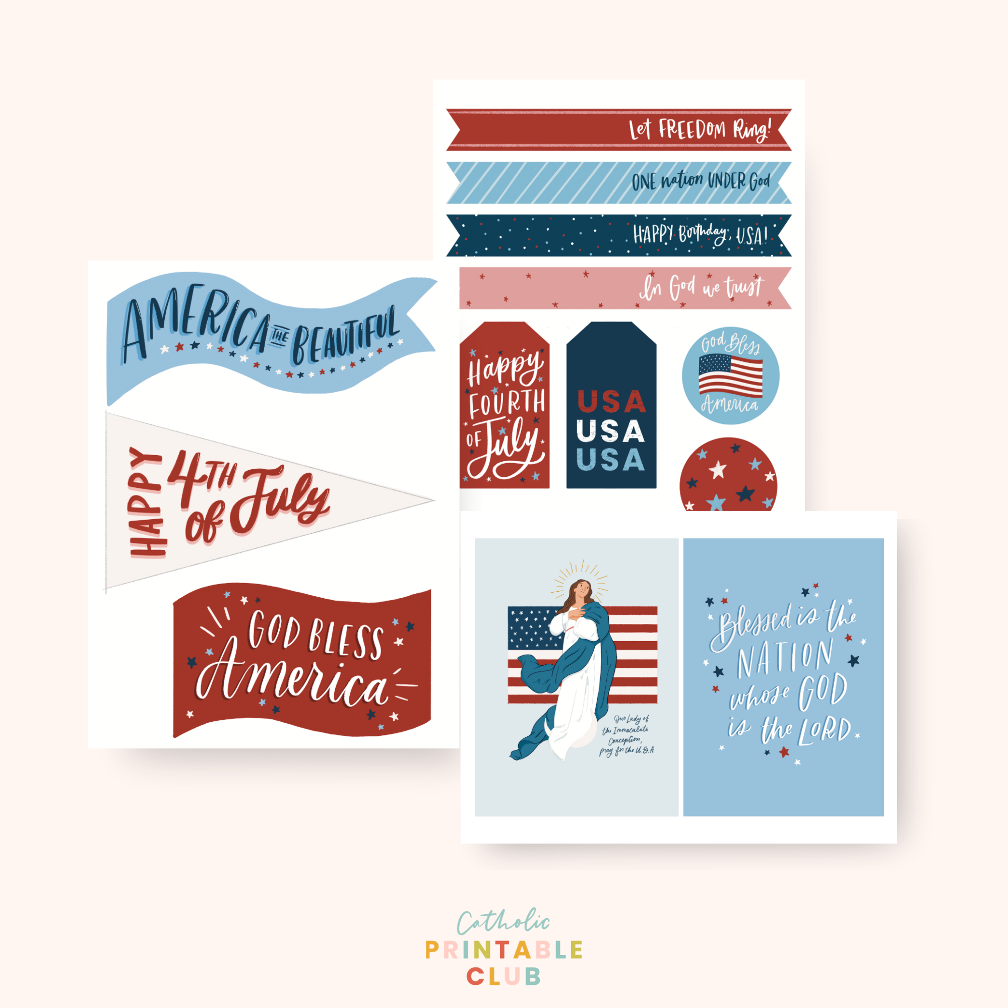 Fourth of July Kids Printables | Flags, Pennants, Gift Tags & Faith-Based Art