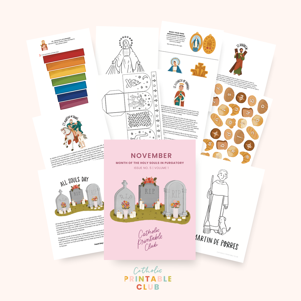 November Printable Pack (Vol. 1): Catholic Coloring Pages, Saint Stories, and Activities