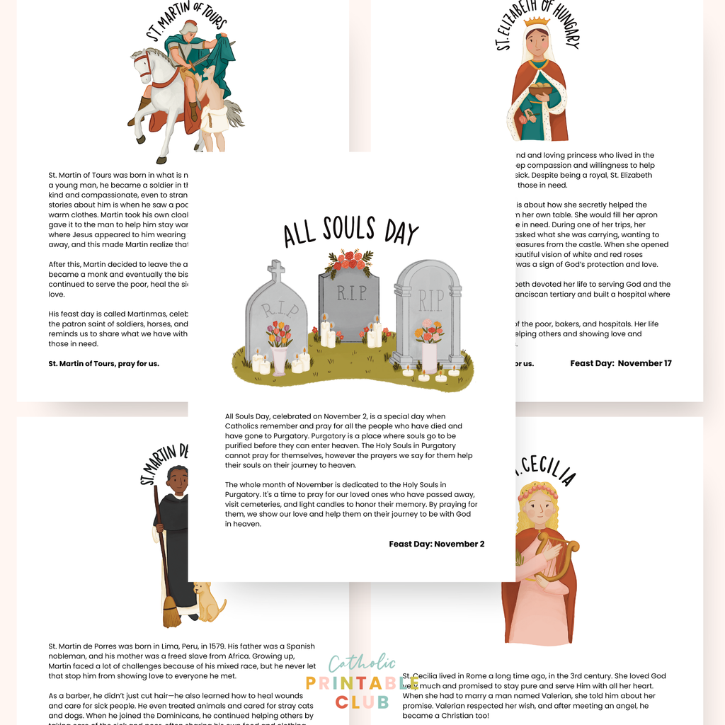 November Printable Pack (Vol. 1): Catholic Coloring Pages, Saint Stories, and Activities