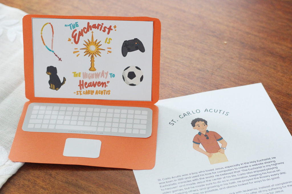 St. Carlo Acutis Activity Bundle: Coloring Page & Laptop Craft