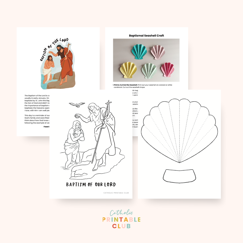 Baptism of the Lord Activity Bundle: Coloring Page & Baptismal Seashells Craft
