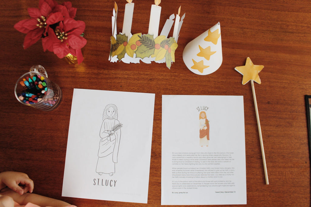 St. Lucy Feast Day Activity Bundle: Coloring Page & Wreath with Star Boy Printables