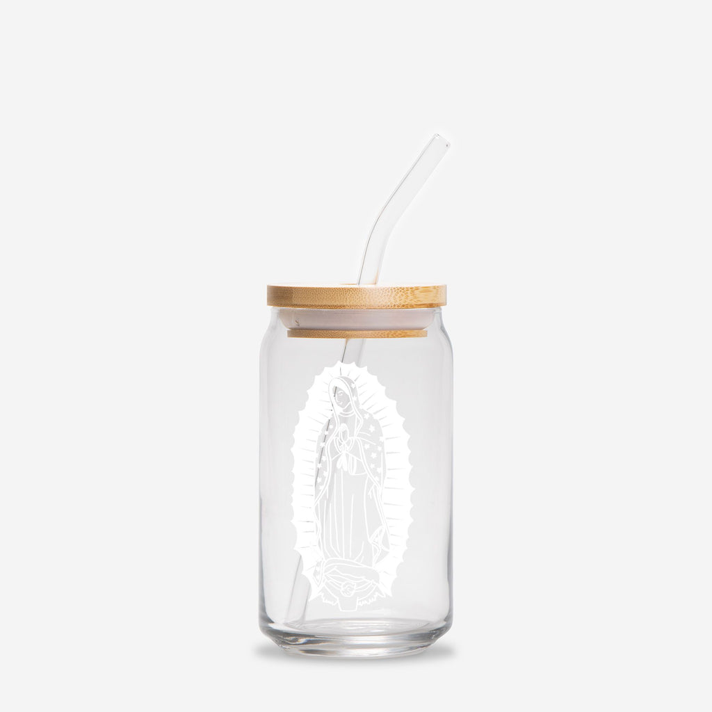Our Lady of Guadalupe Glass Can Cup | Catholic Iced Coffee Glass