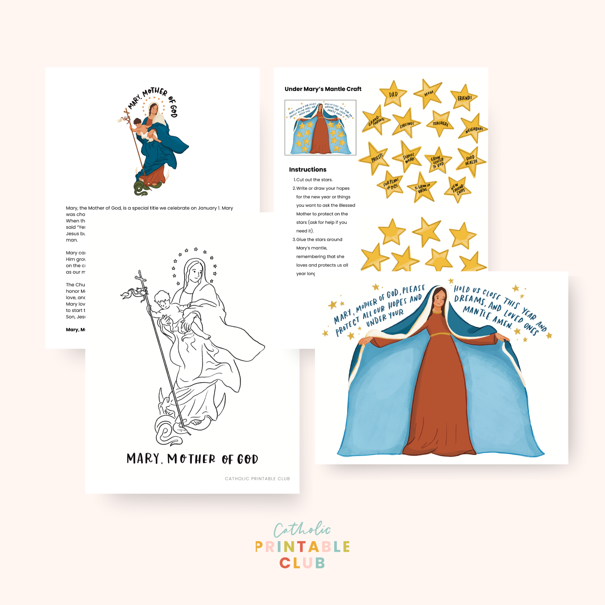 Mary, Mother of God Activity Bundle: Coloring Page & Under Mary’s Mantle Craft