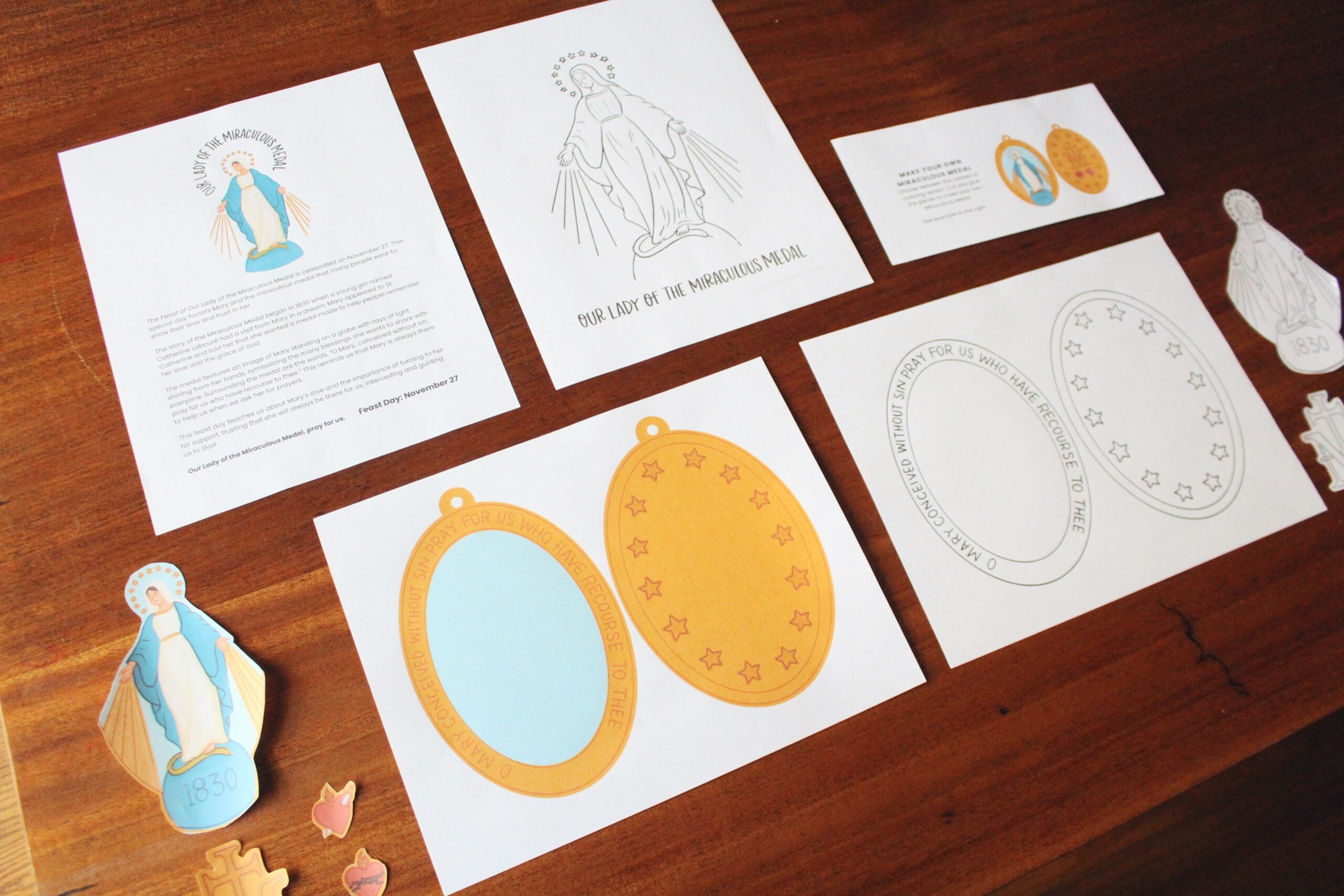Our Lady of the Miraculous Medal Activity Bundle: Color Page & Miraculous Medal Craft