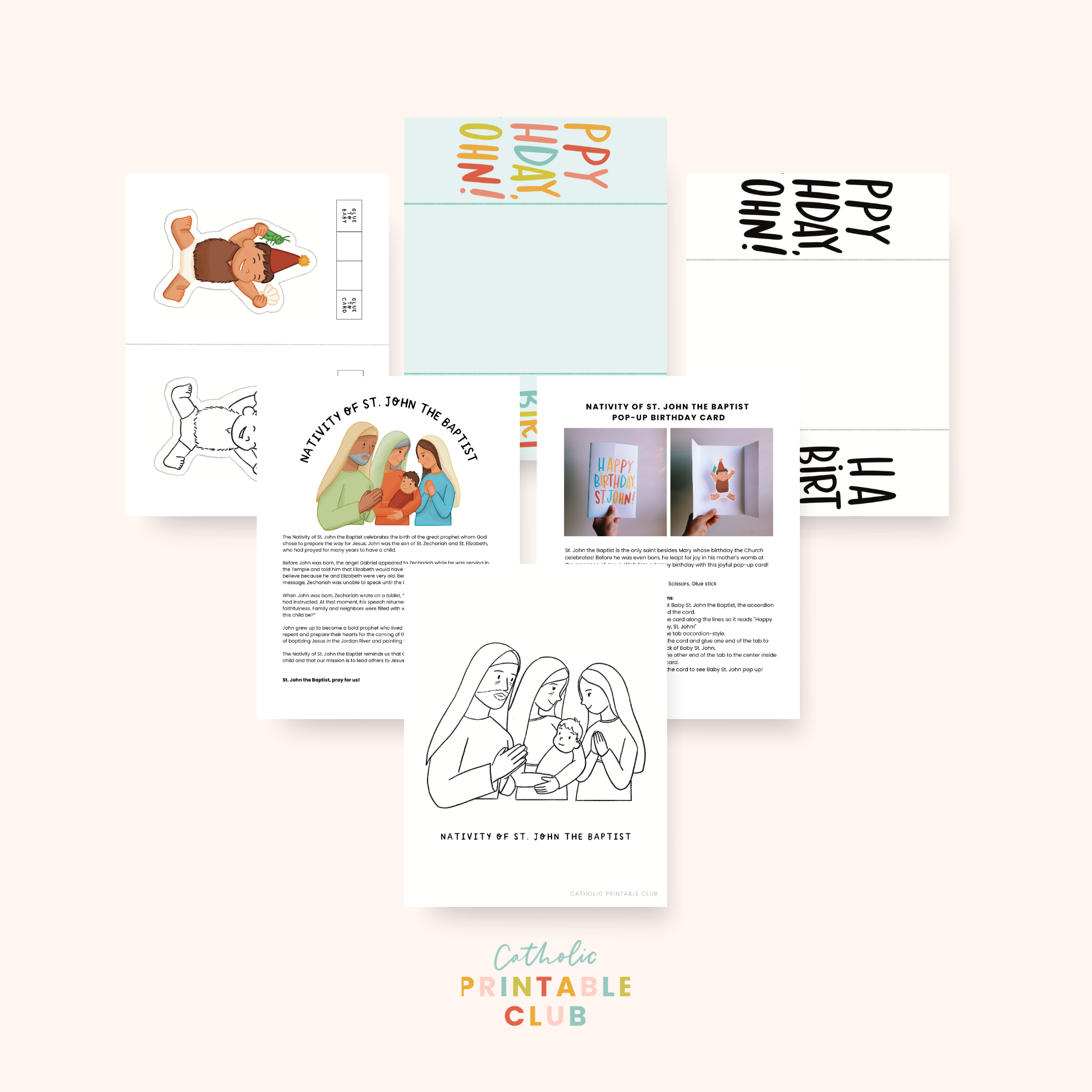 Nativity of St. John the Baptist Activity Bundle: Coloring Page & Jumping Baby St. John Pop-Up Birthday Card