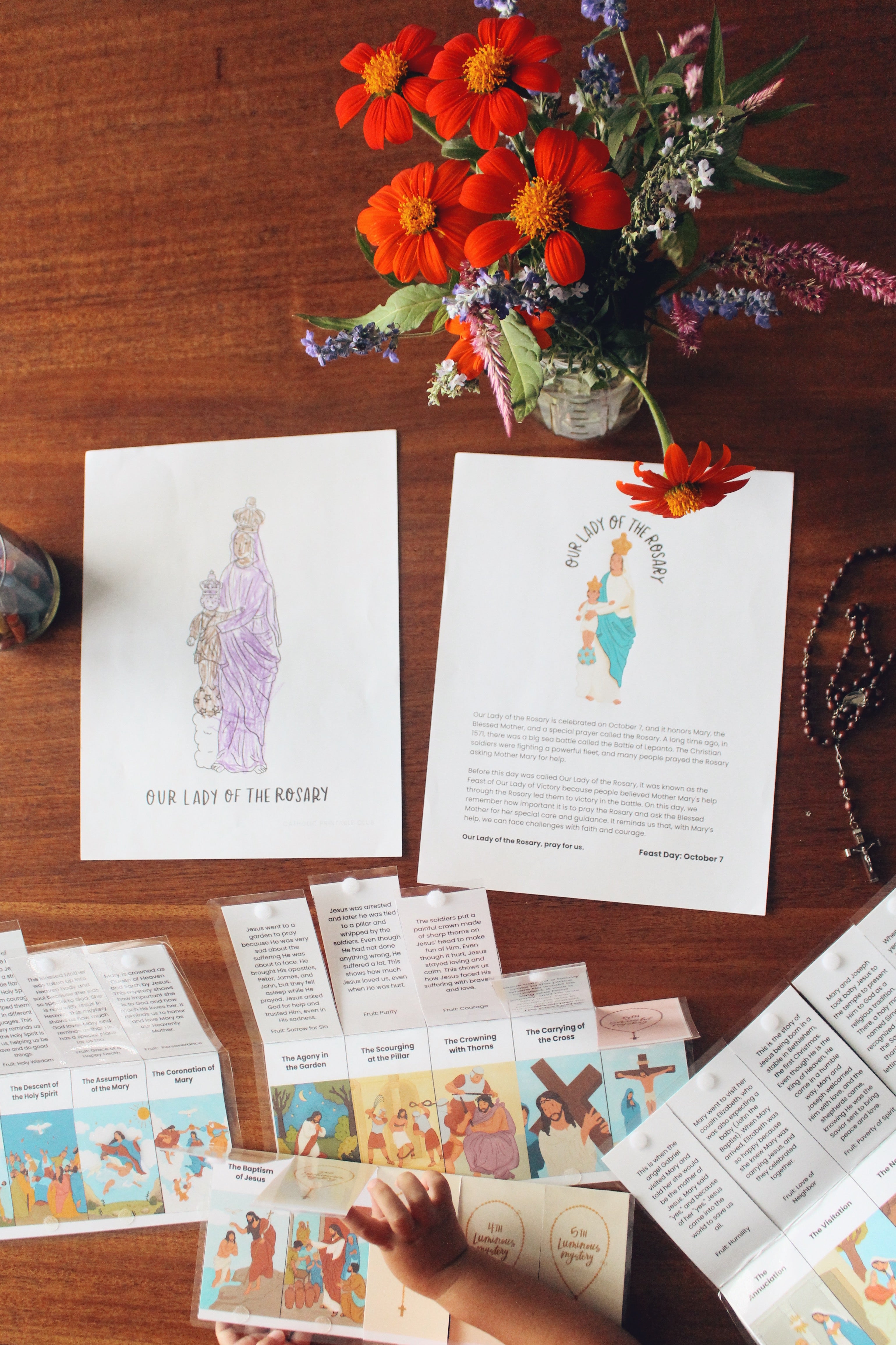 Our Lady of the Rosary Activity Bundle: Coloring Page & Rosary Mystery Guides