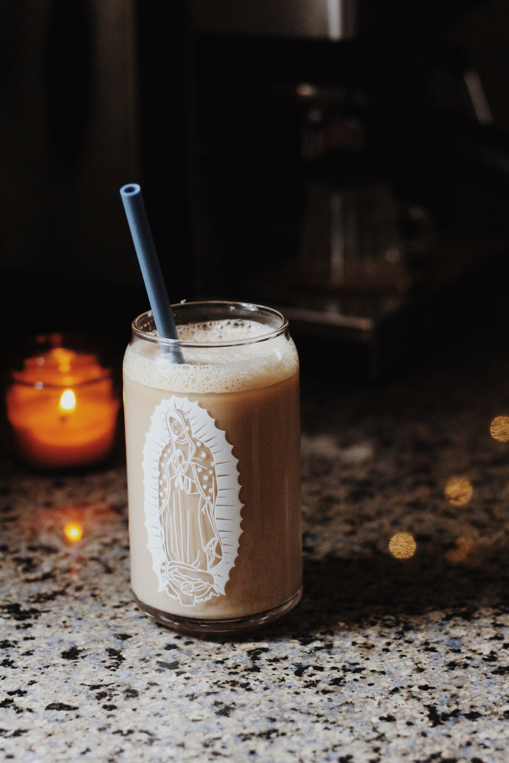 Our Lady of Guadalupe Glass Can Cup | Catholic Iced Coffee Glass