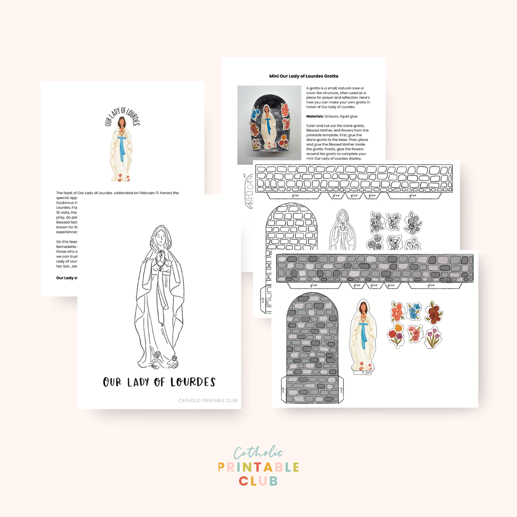 Our Lady of Lourdes Activity Bundle: Coloring Page & Mini Printable Grotto