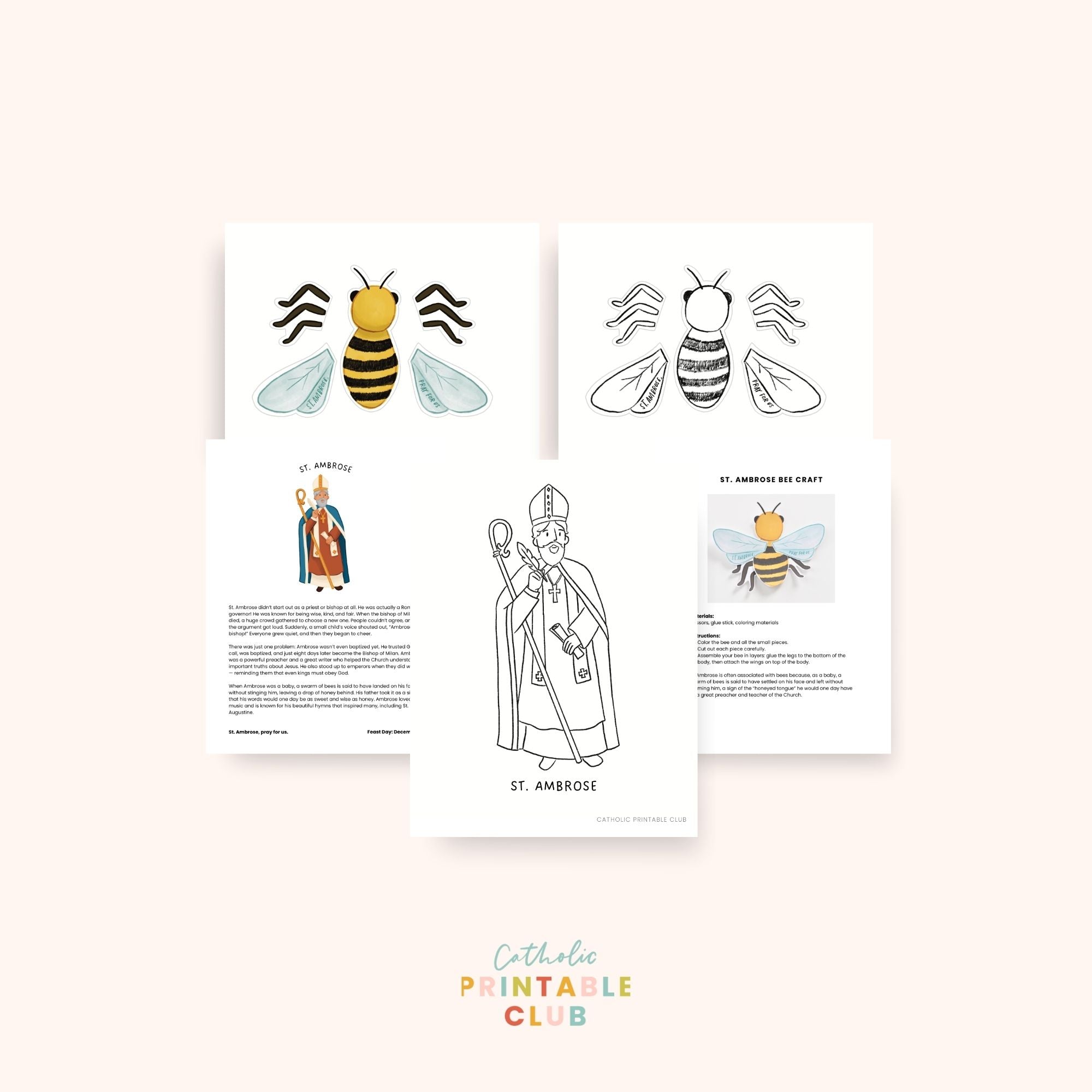St. Ambrose Activity Bundle: Coloring Page & Bee Craft