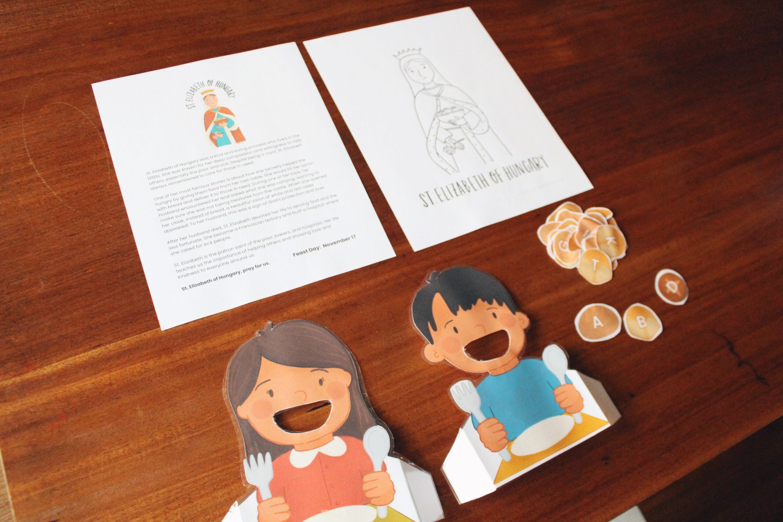 St. Elizabeth of Hungary Activity Bundle: Coloring Page & Alphabet Bread Activity