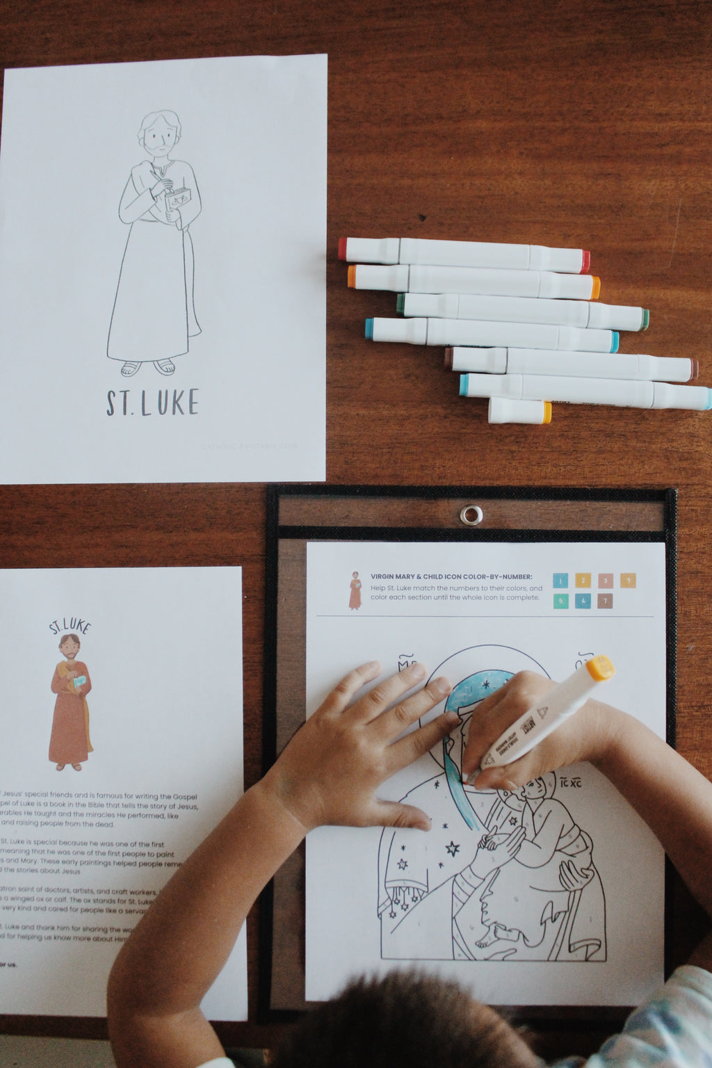 St. Luke the Evangelist Activity Bundle: Coloring Page & Color-by-Number Icon