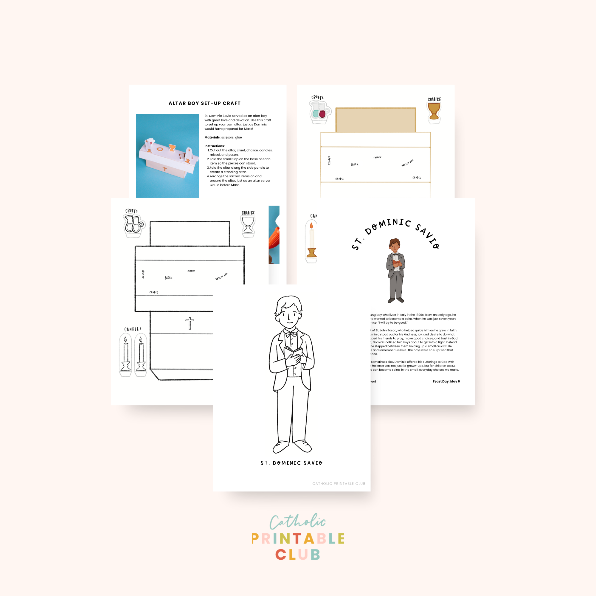 St. Dominic Savio Activity Bundle: Coloring Page & Altar Boy Set-Up Craft