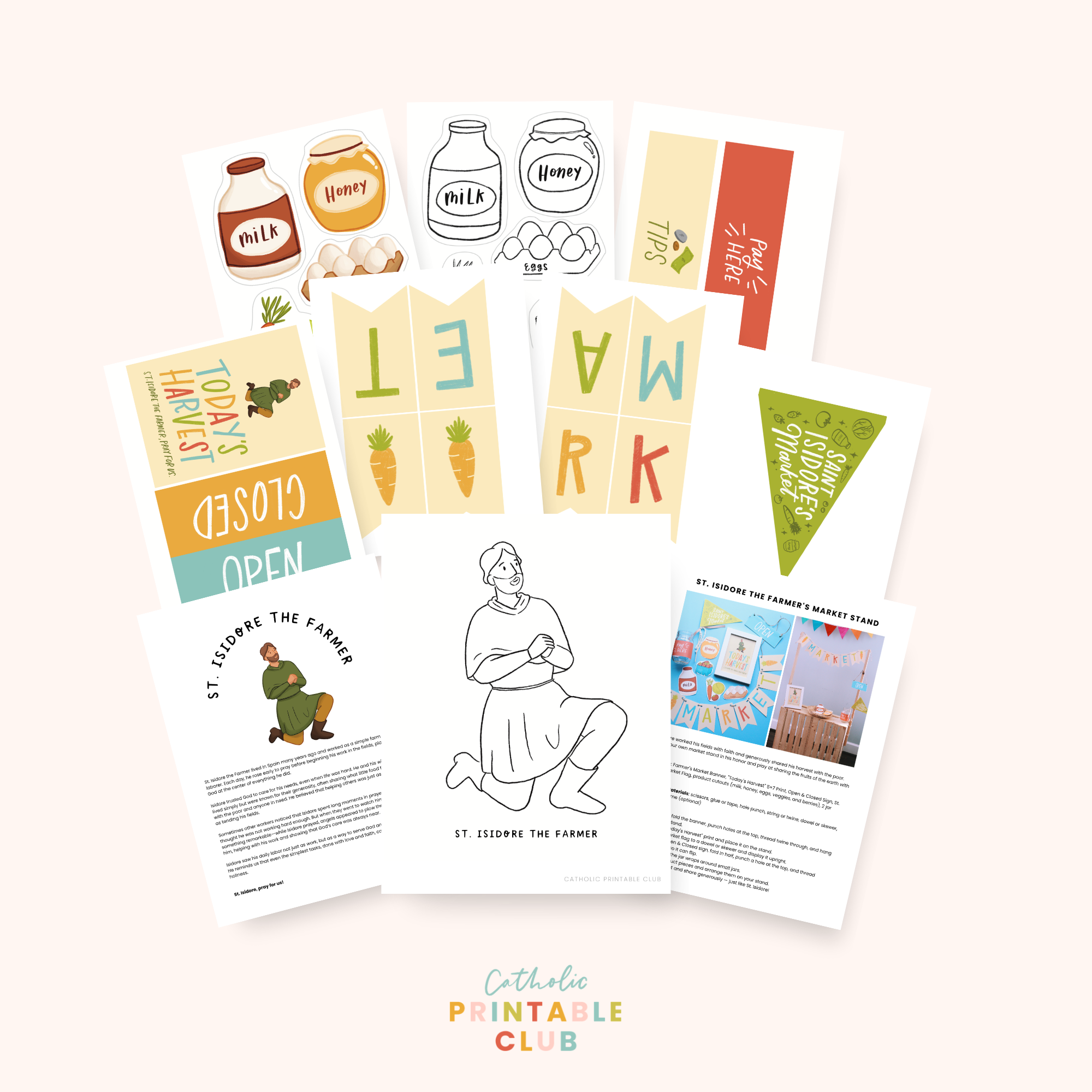 St. Isidore the Farmer Activity Bundle: Coloring Page & Farmer's Market Stand Craft