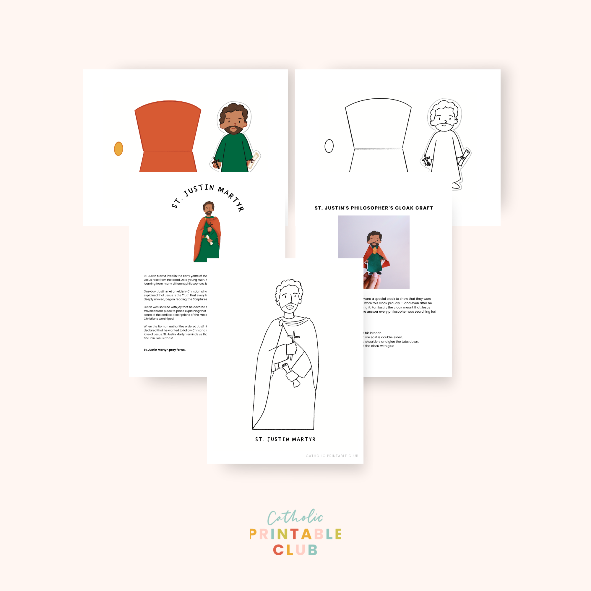 St. Justin Martyr Activity Bundle: Coloring Page & Philosopher's Cloak Paper Doll Craft